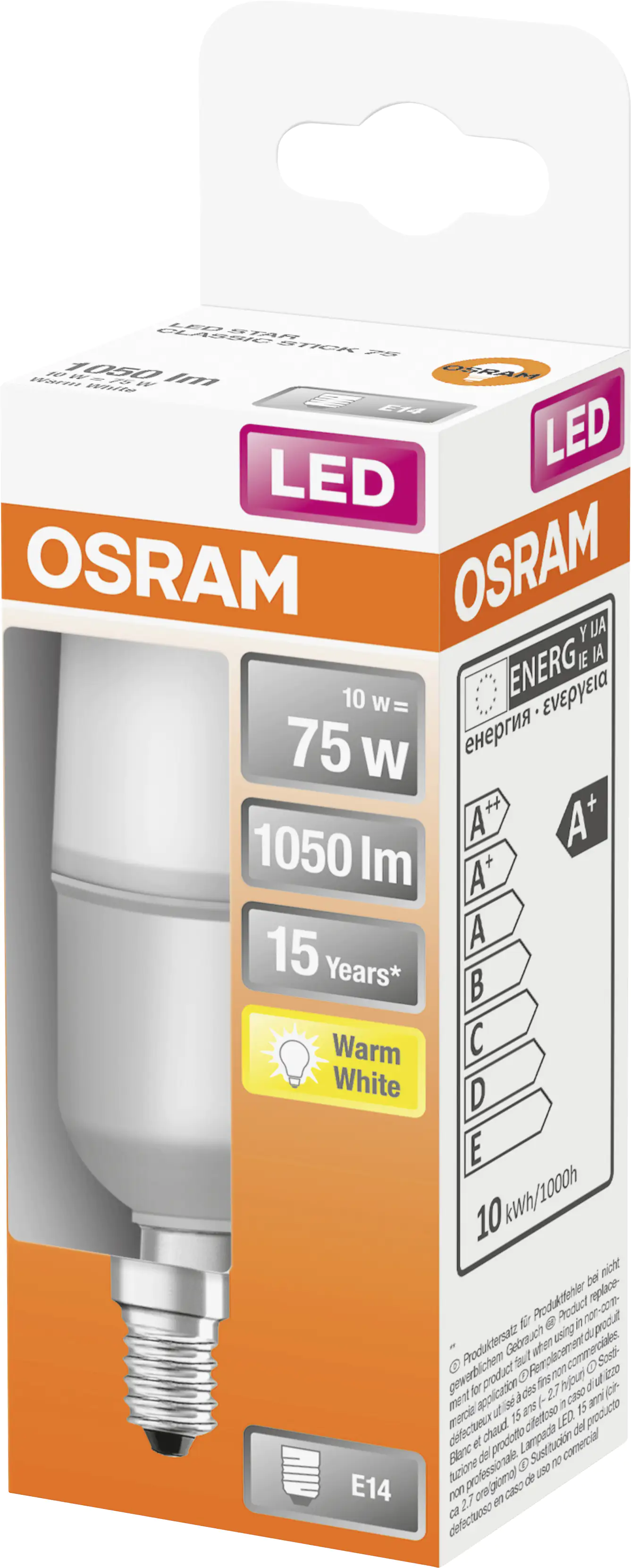 Osram LED Leuchtmittel Star Stick E14 9 W warmweiß, weiß matt