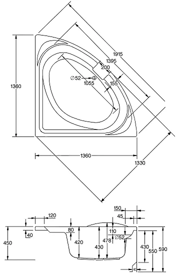 Ottofond Eckwanne Laguna 136 x 136 cm, weiß