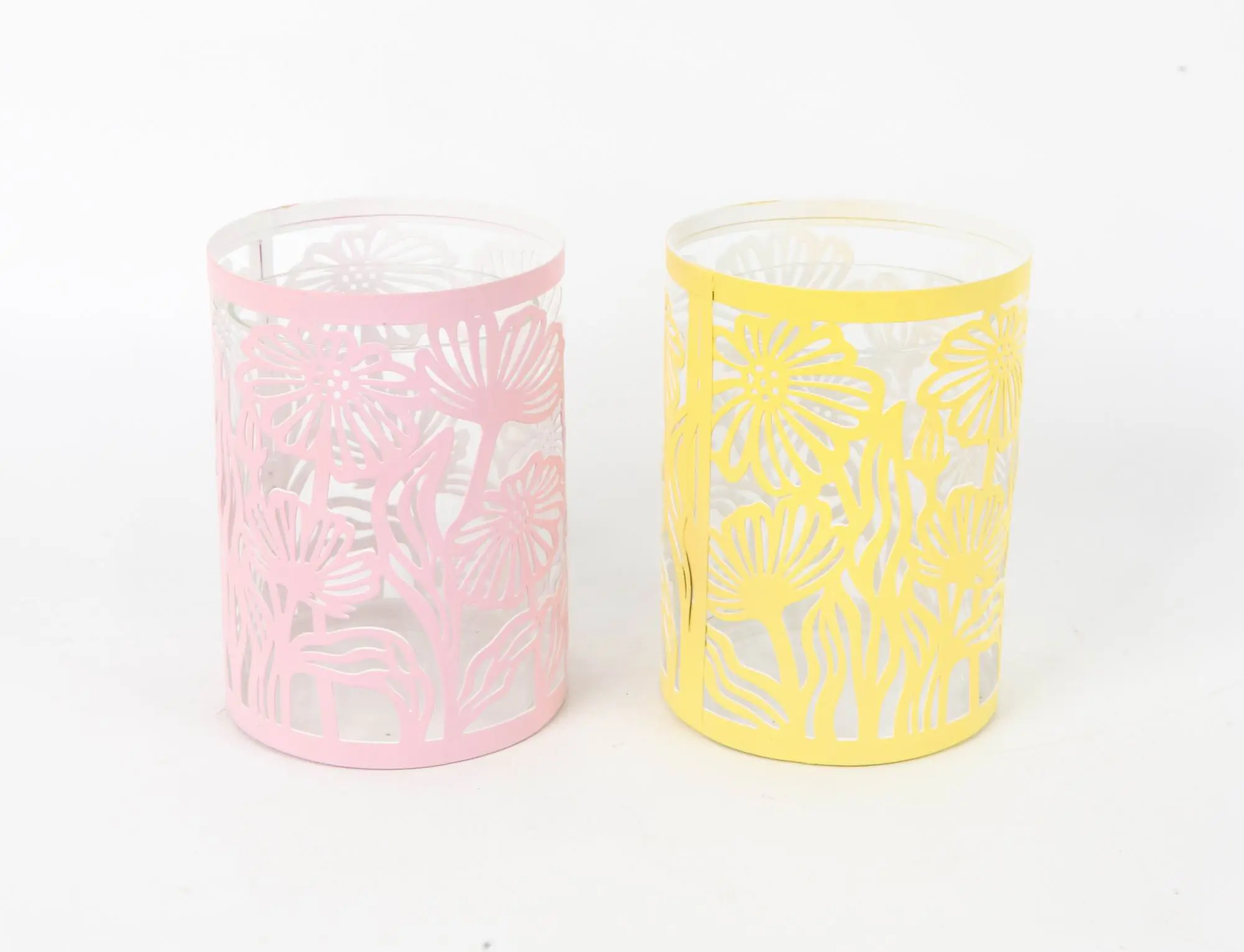 TrendLine Windlicht Blumen Metall/Glas Ø 9 x 12,5 cm 2-fach sortiert