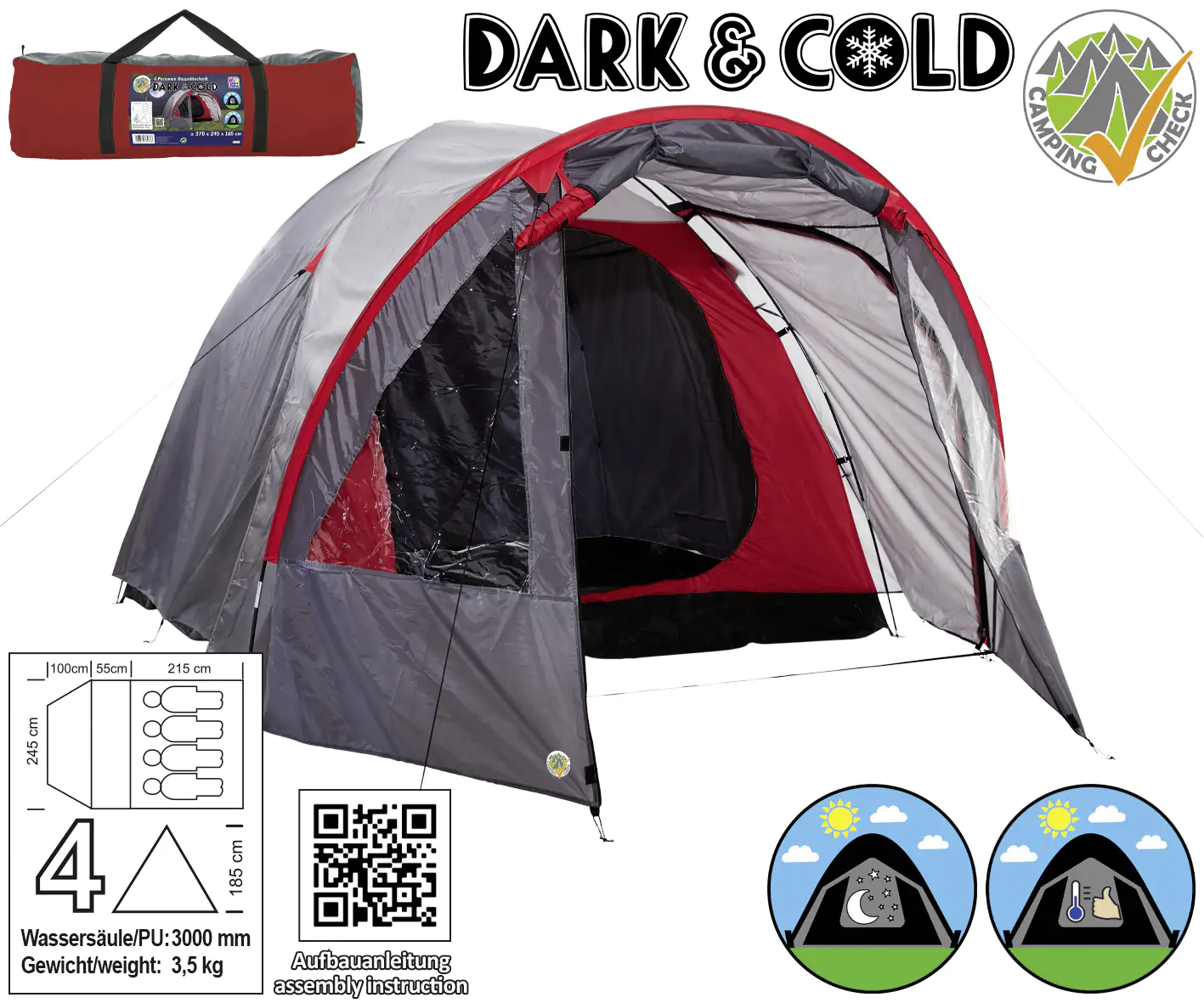 Happy People 4 Personen Doppeldachzelt 100 +55+215 x 245 x185 cm