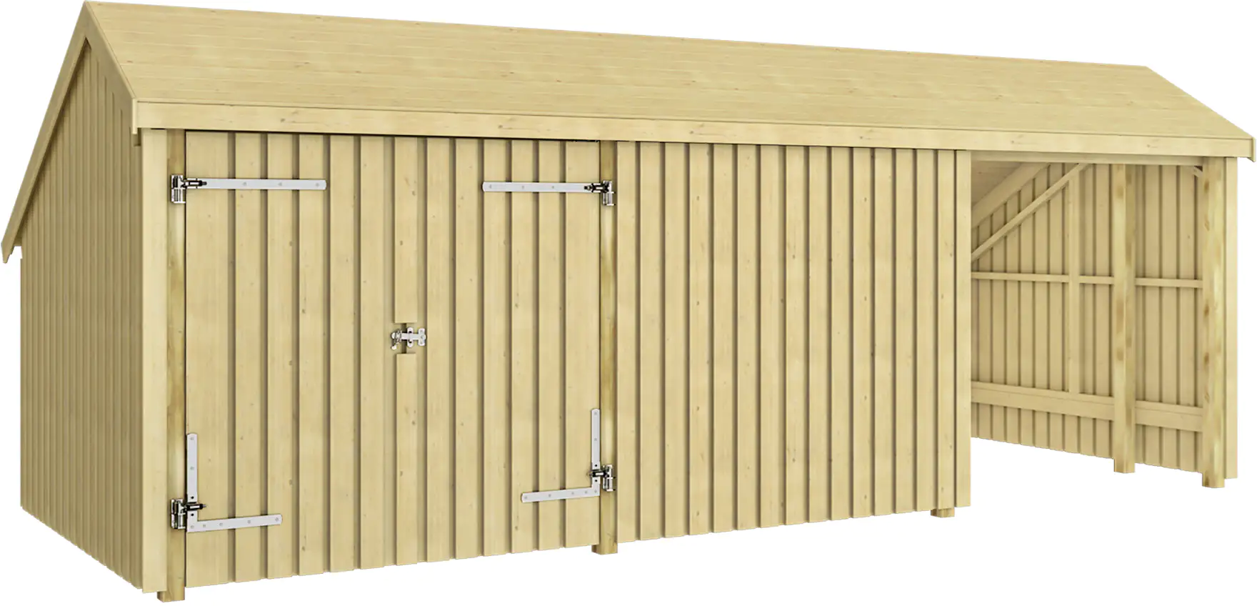 5703393736024 Plus Gartenhaus Multi 3 Module 645 x 455 cm natur mit Doppeltür und Wand
