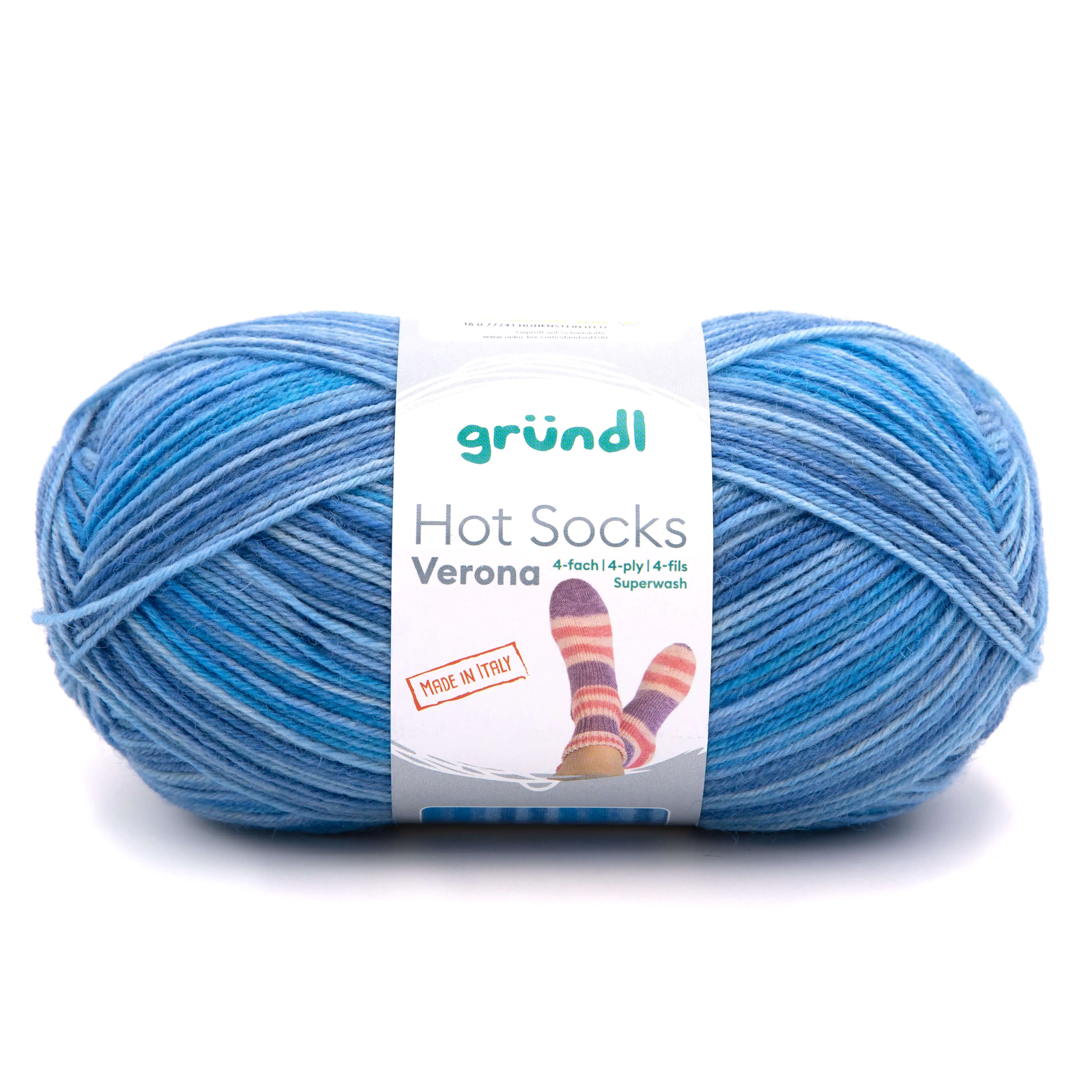 Gründl Sockenwolle Hot Socks Verona 100 g 4-fach hellblau-blau-meliert