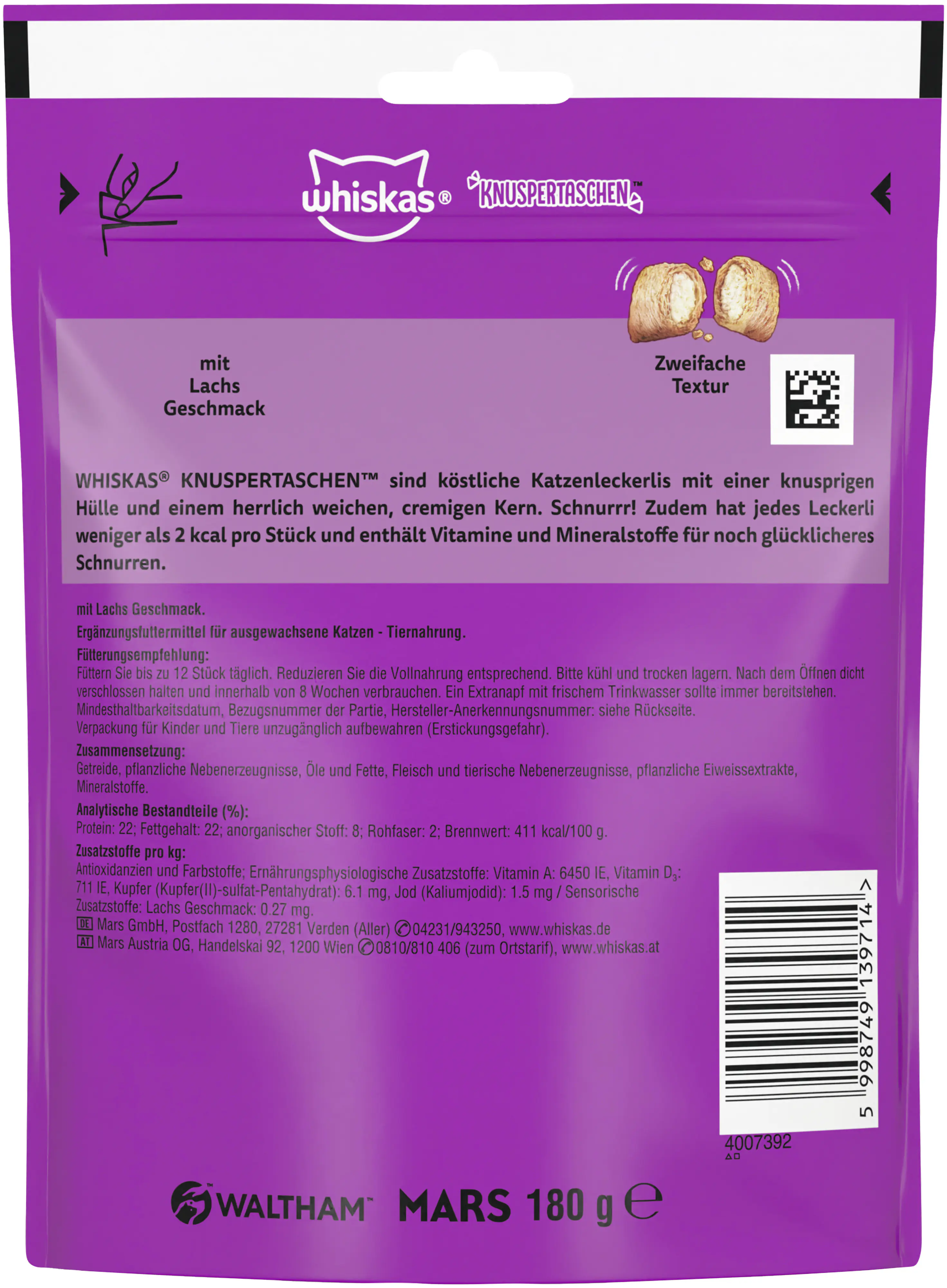Whiskas Katzensnack Knuspertaschen mit Lachs 180g