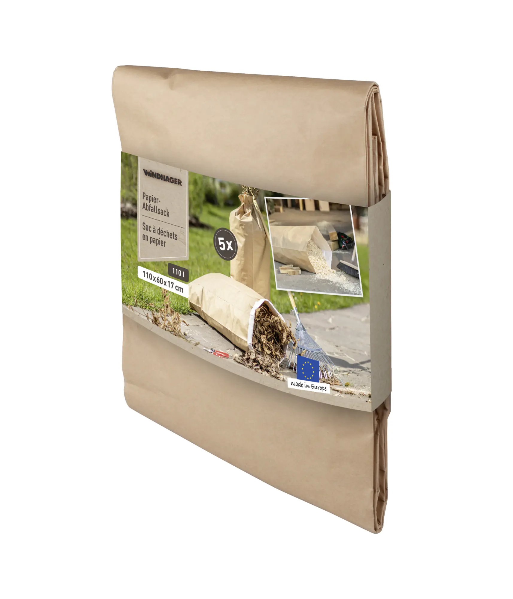 Windhager Abfallsack aus Papier 110 L, 5 Stück