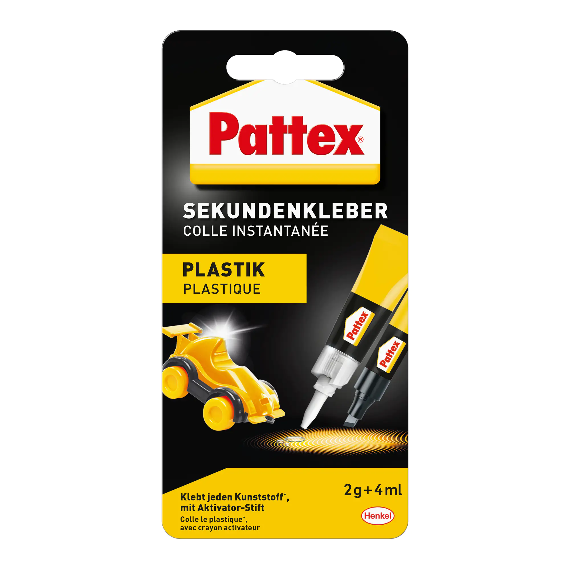 Pattex Sekundenkleber Plastix Flüssig 2 g + 4 ml Aktivator Stift, klar & farblos
