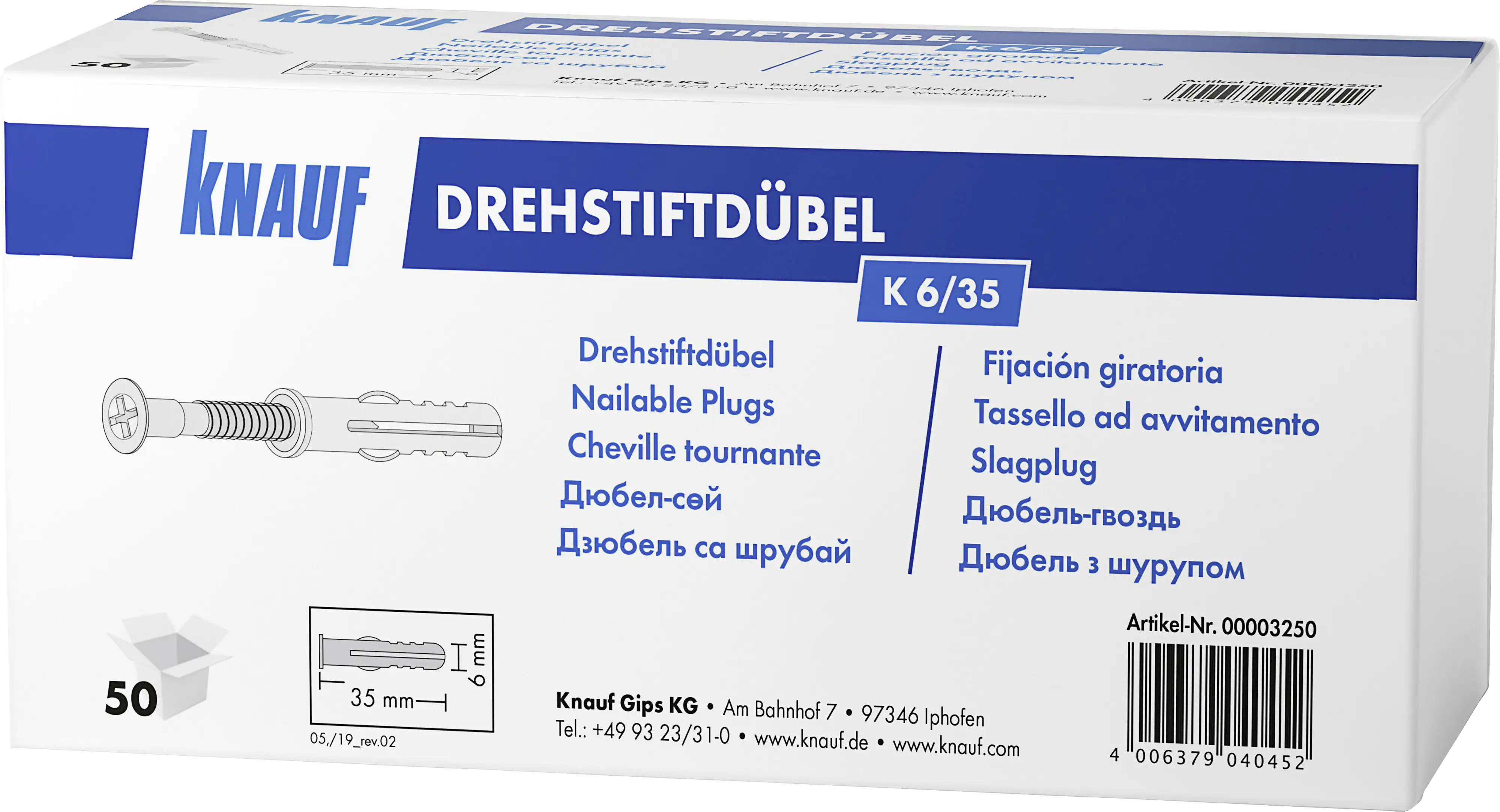 Knauf-Bauprodukte Drehstiftdübel 6.0 x 35 mm - 50 Stück