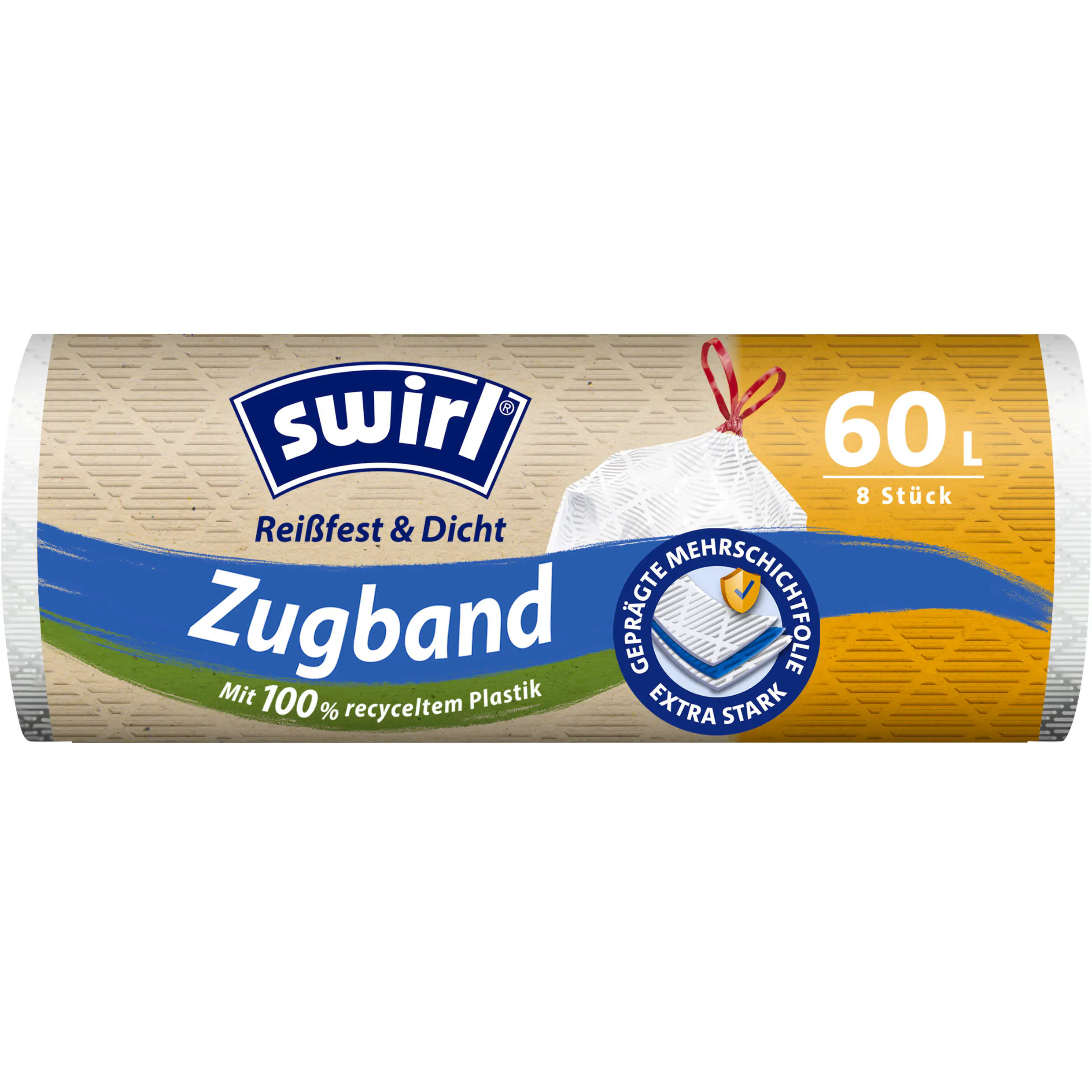Swirl Zugband-Müllbeutel 60 l aus recyceltem Plastik