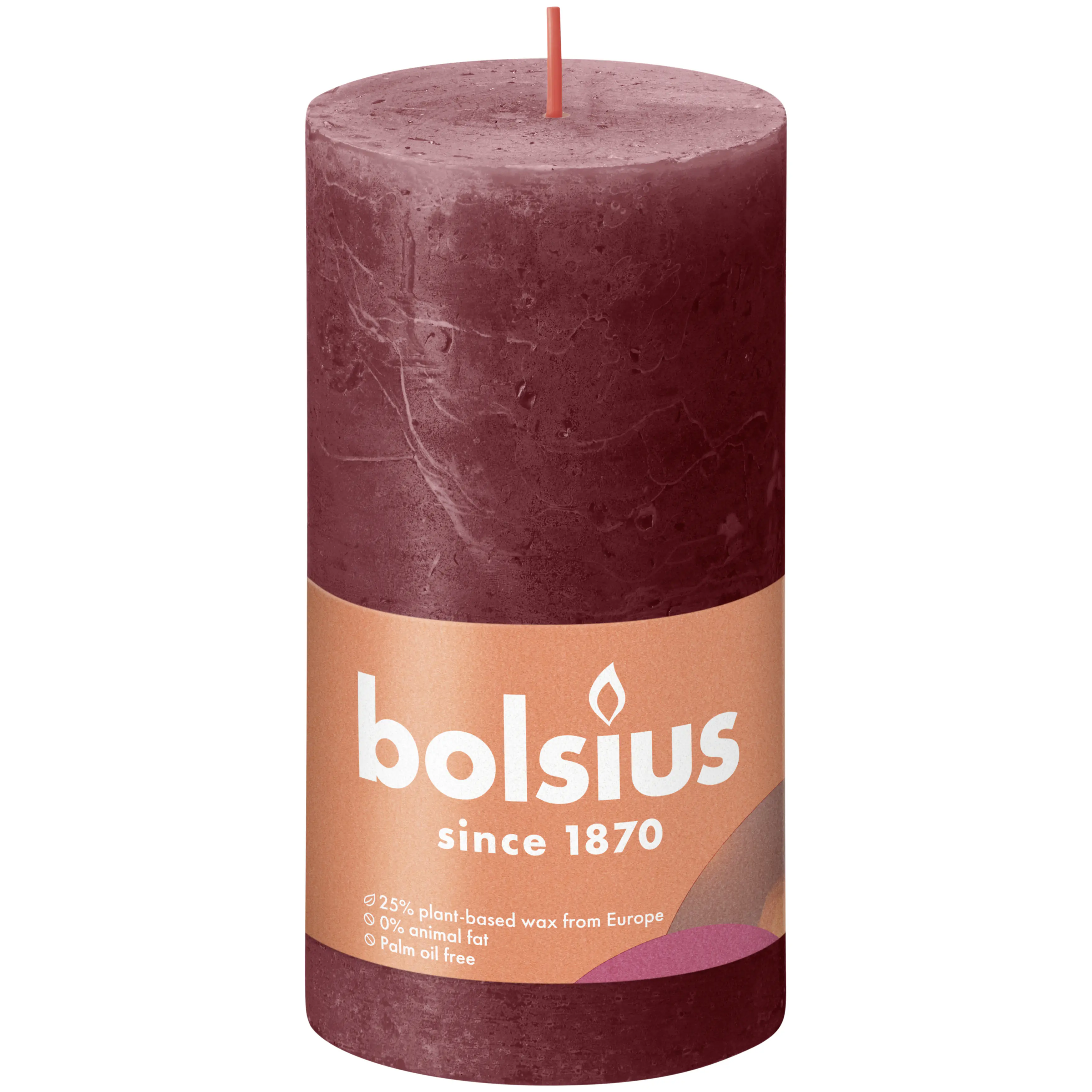 Bolsius Rustik Stumpenkerze samtrot, Höhe: 13 cm, Ø 6,8 cm