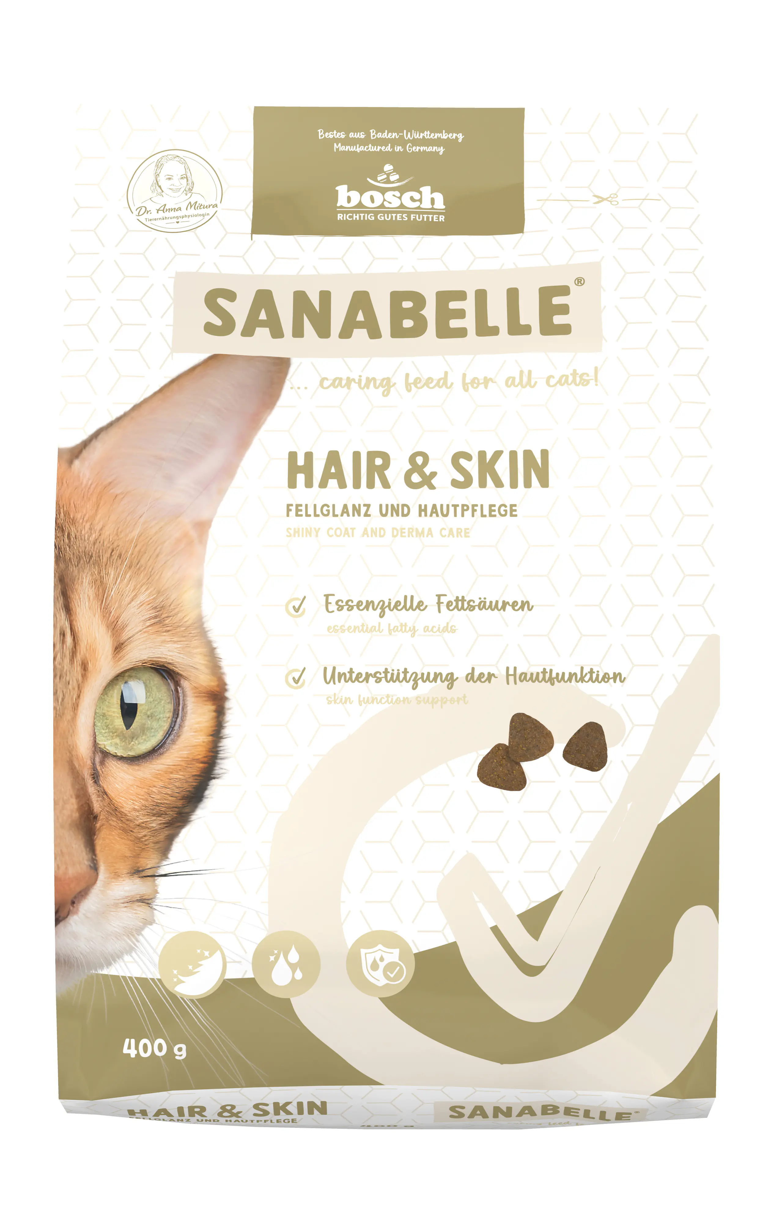 Sanabelle Katzentrockenfutter Adult Hair & Skin mit Geflügel & Lachsöl für Katzen mit empfindlicher Haut 400 g