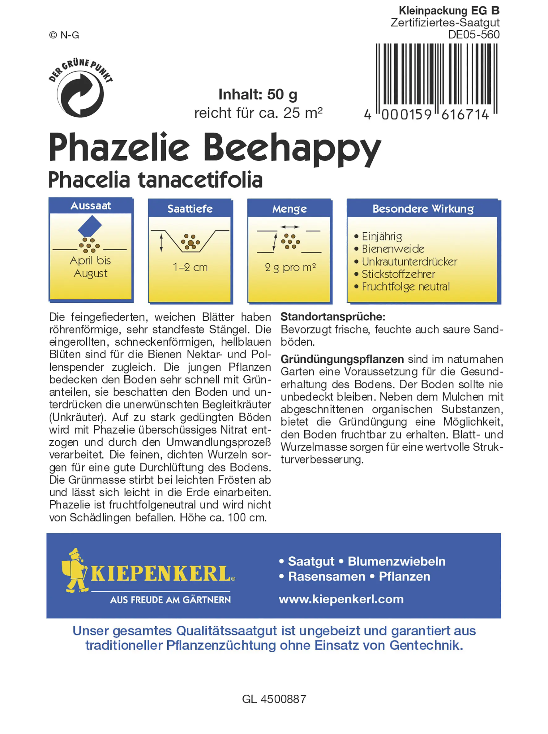 Kiepenkerl Phacelia 50 Gr Inhalt: 50 g Kiepenkerl Phacelia 50 Gr Inhalt: 50 g