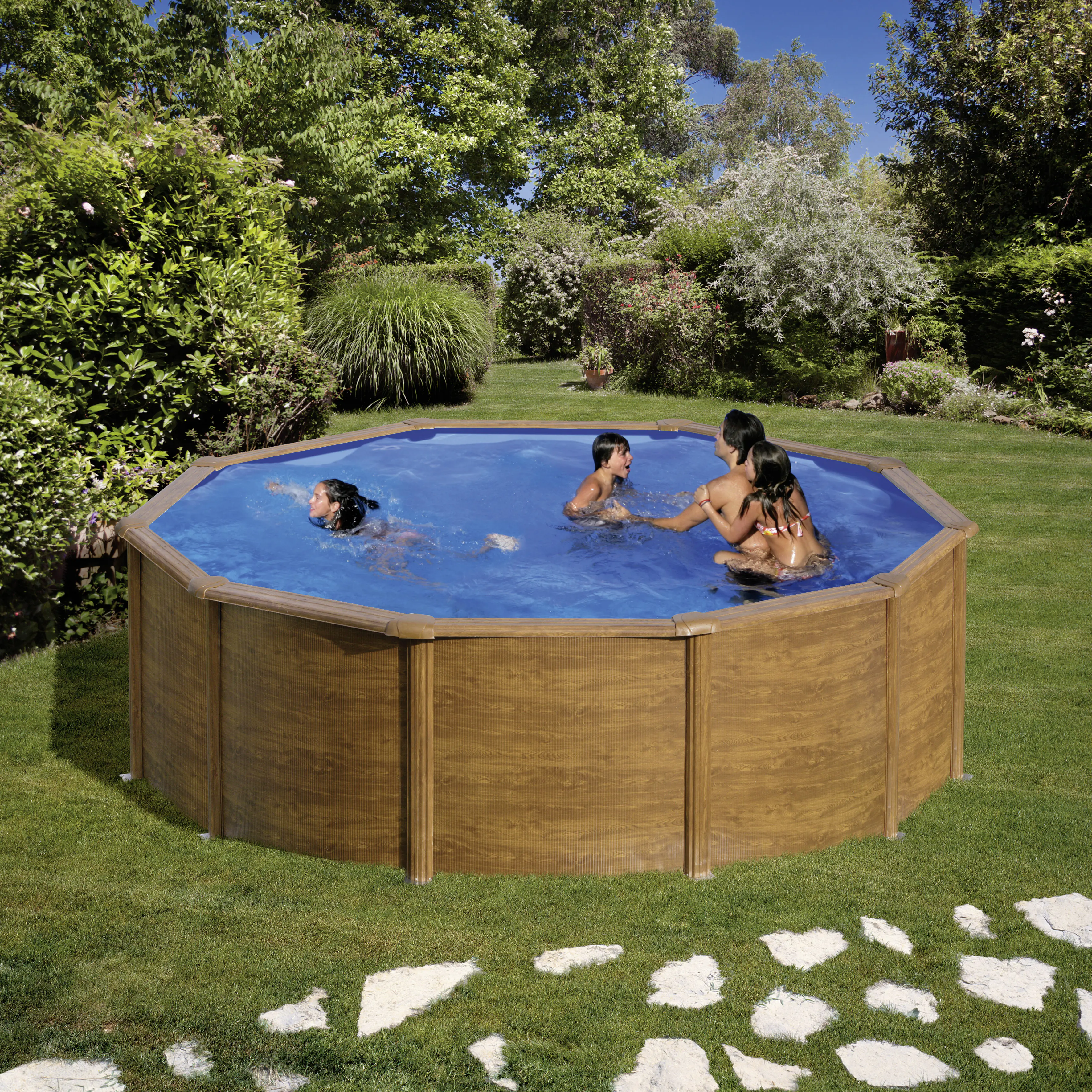 Gre Stahlwandpool Sicilia rund Ø 460 x 120 cm Holzdekor