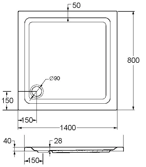 Ottofond Duschwanne Aruba 140 x 80 x 3 cm, weiß