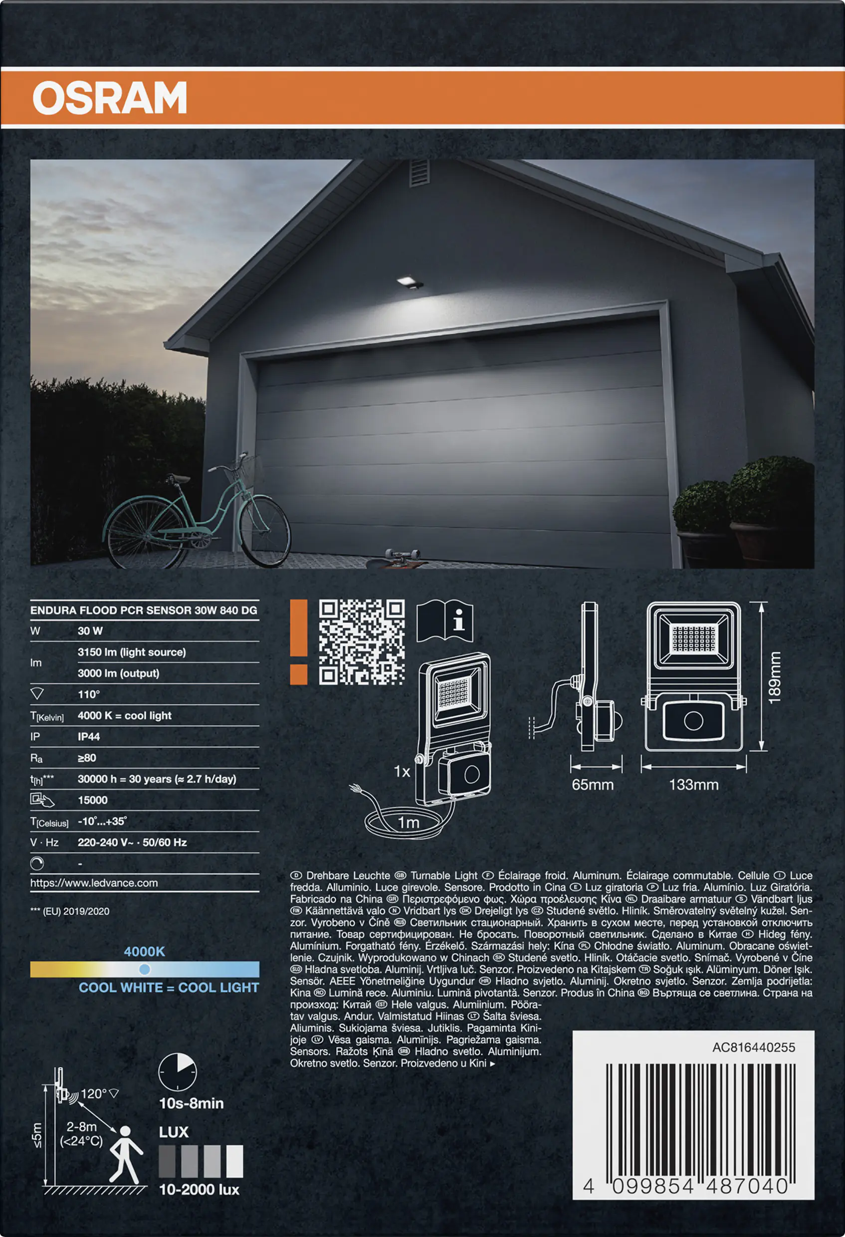 Osram Außenleuchte ENDURA Flood Sensor 30W PCR dunkelgrau kaltweiß