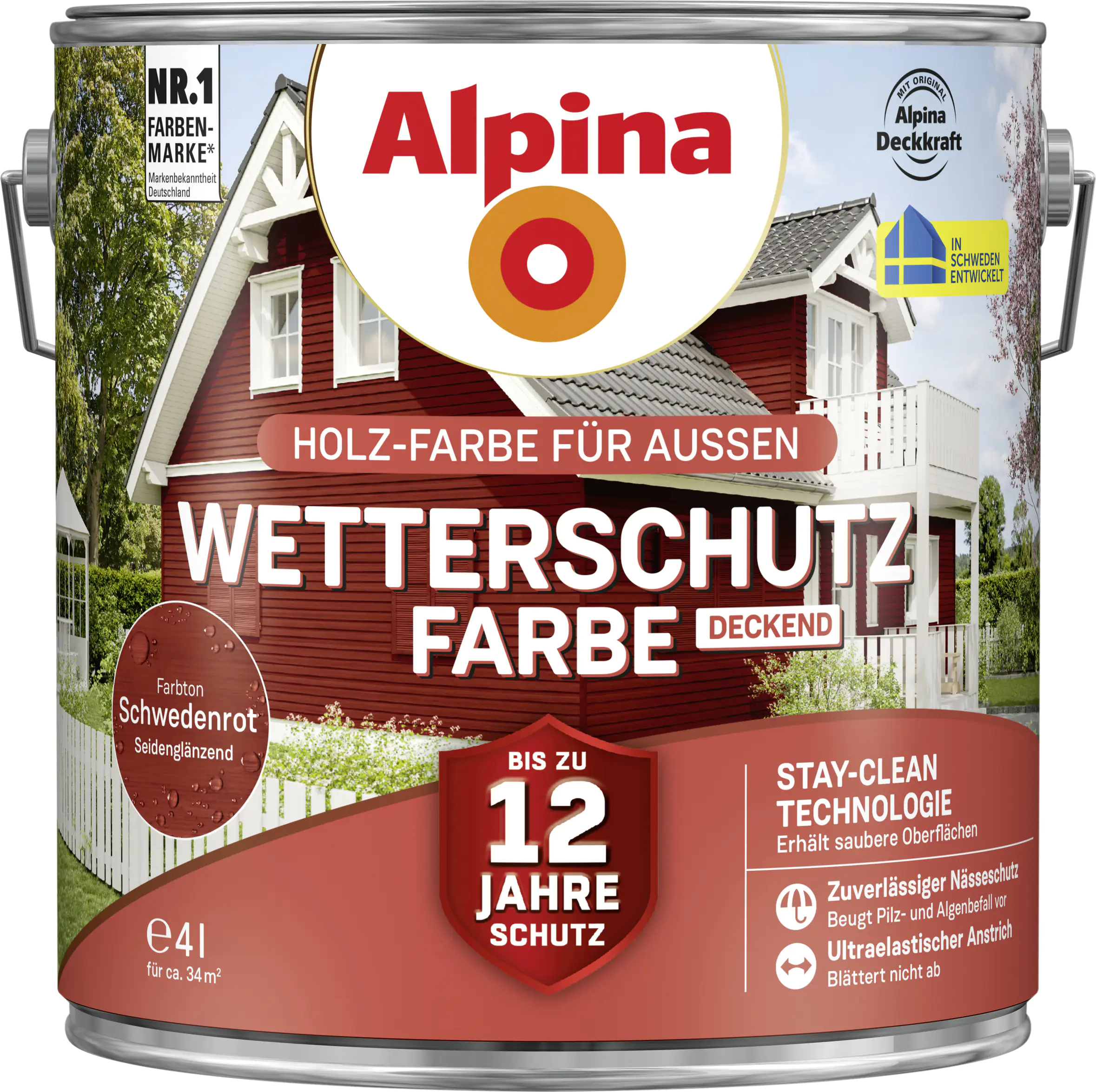 Alpina Wetterschutzfarbe deckend 4 L schwedenrot Alpina Wetterschutzfarbe deckend 4 L schwedenrot
