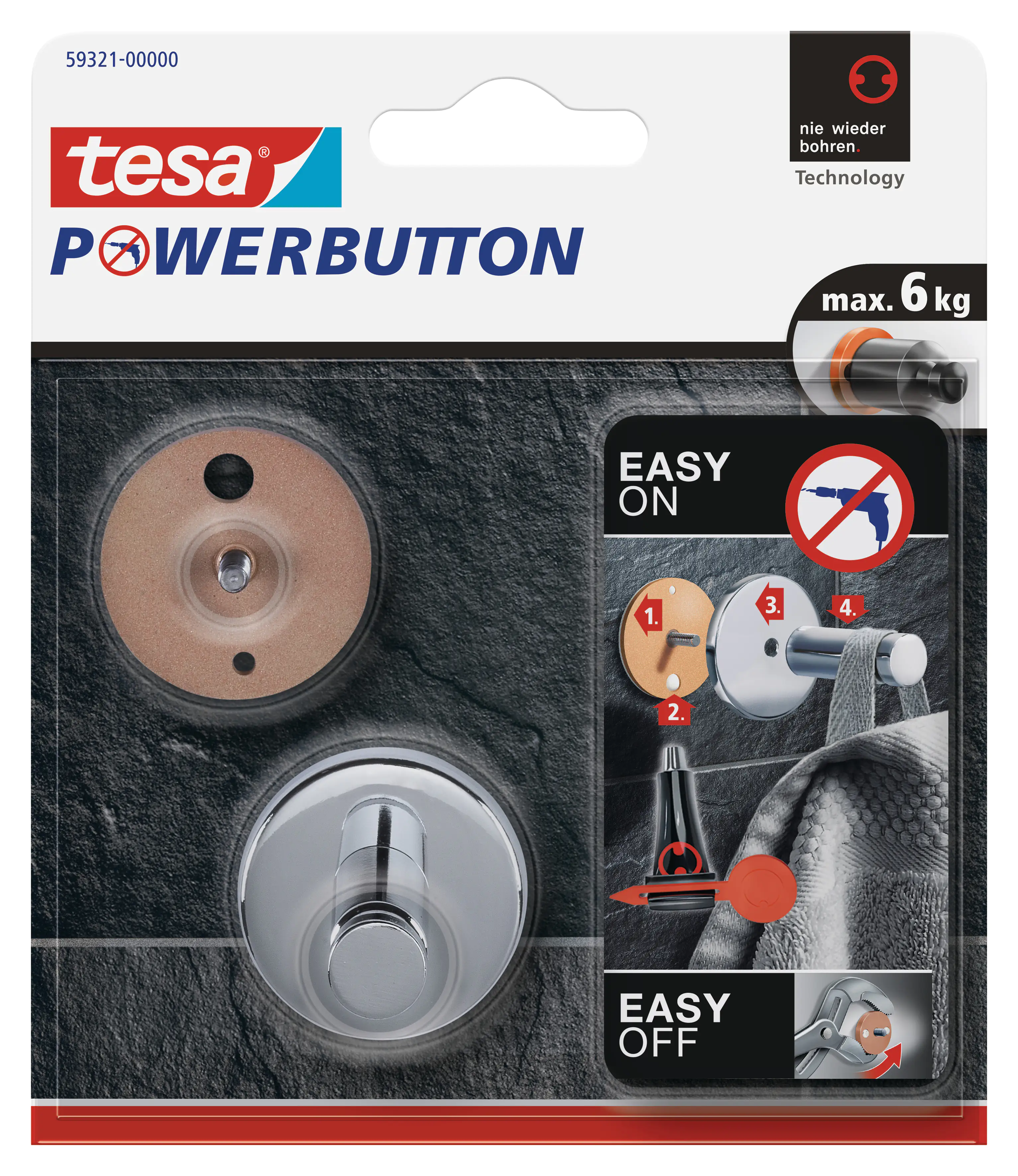 tesa Powerbutton Haken Medium Universal chrom
