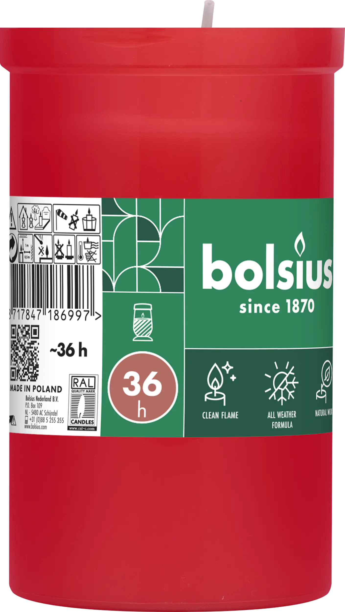 Bolsius Dauerbrenner ohne Deckel rot