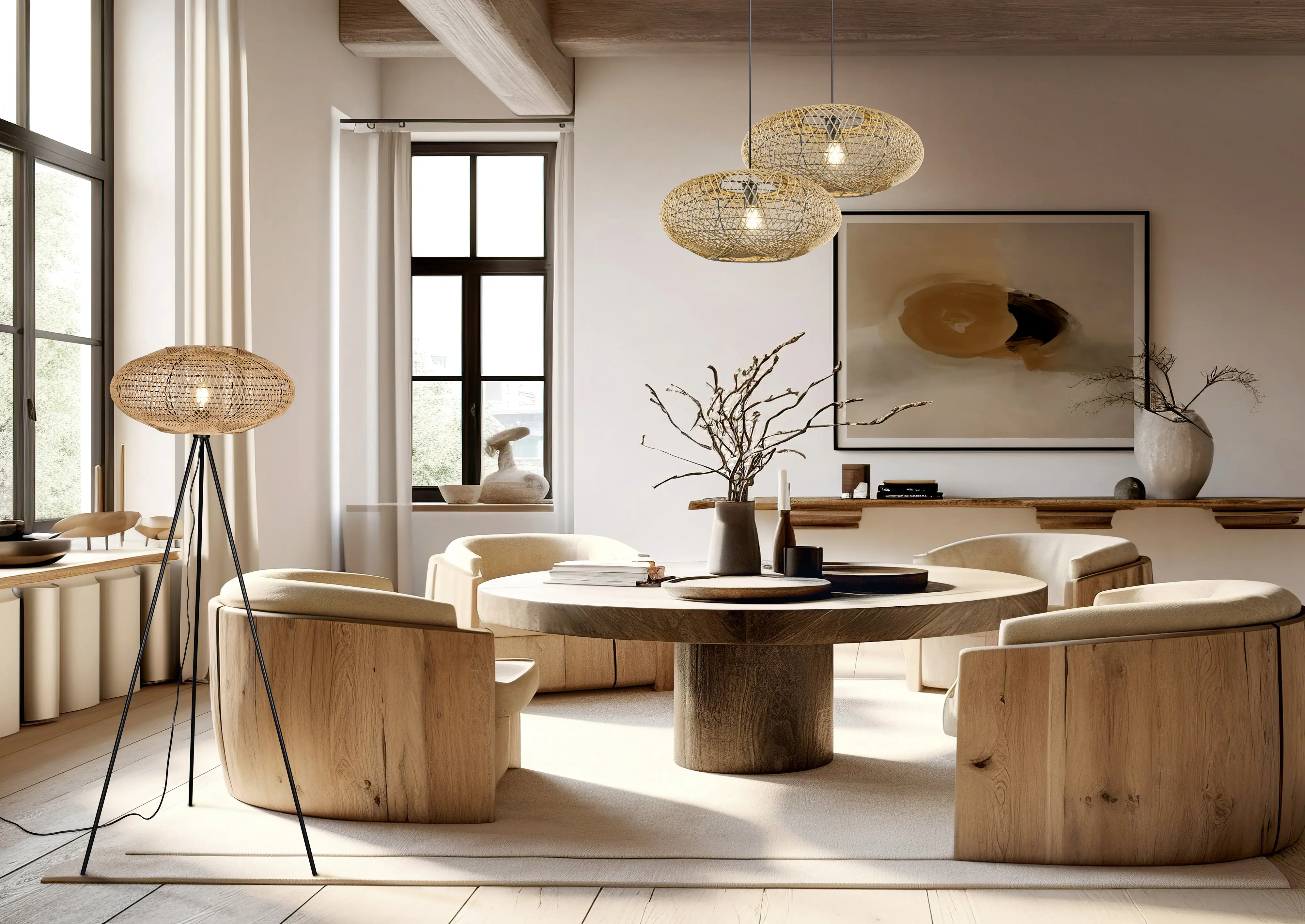 Trio Pendelleuchte Hedda sisalfarbig 