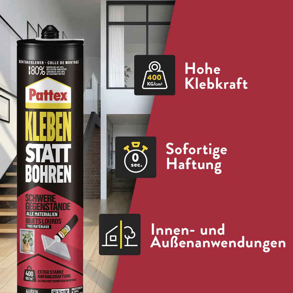 Pattex Montagekleber Kleben statt Bohren High Tack 440 g Kartusche, weiß