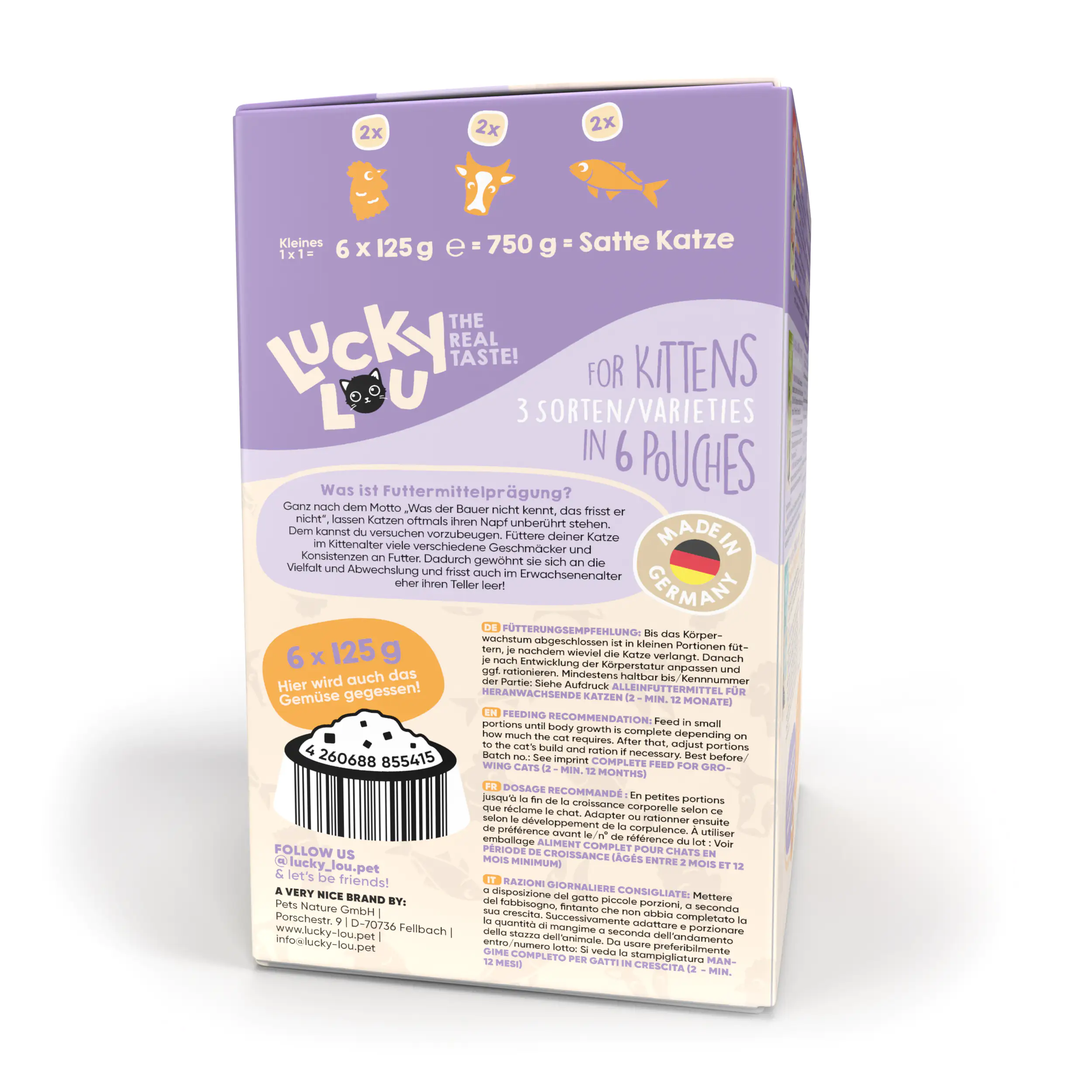 Lucky Lou Kittenfutter Geflügel, Rind, Forelle 6 x 125 g  Lucky Lou Kittenfutter Geflügel, Rind, Forelle 6 x 125 g