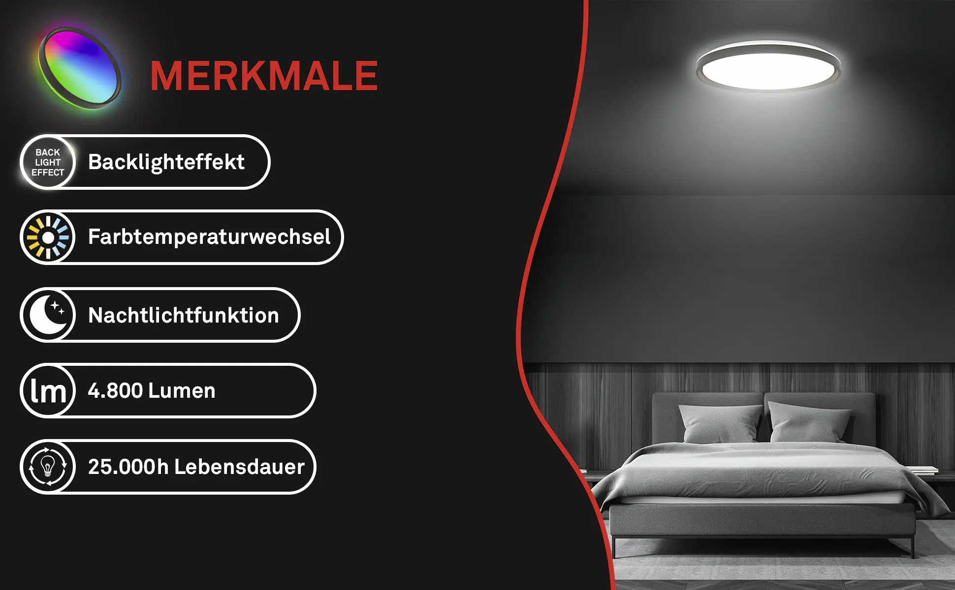 Briloner LED-Deckenleuchte Jus Ø48,5 cm schwarz matt RGB dimmbar