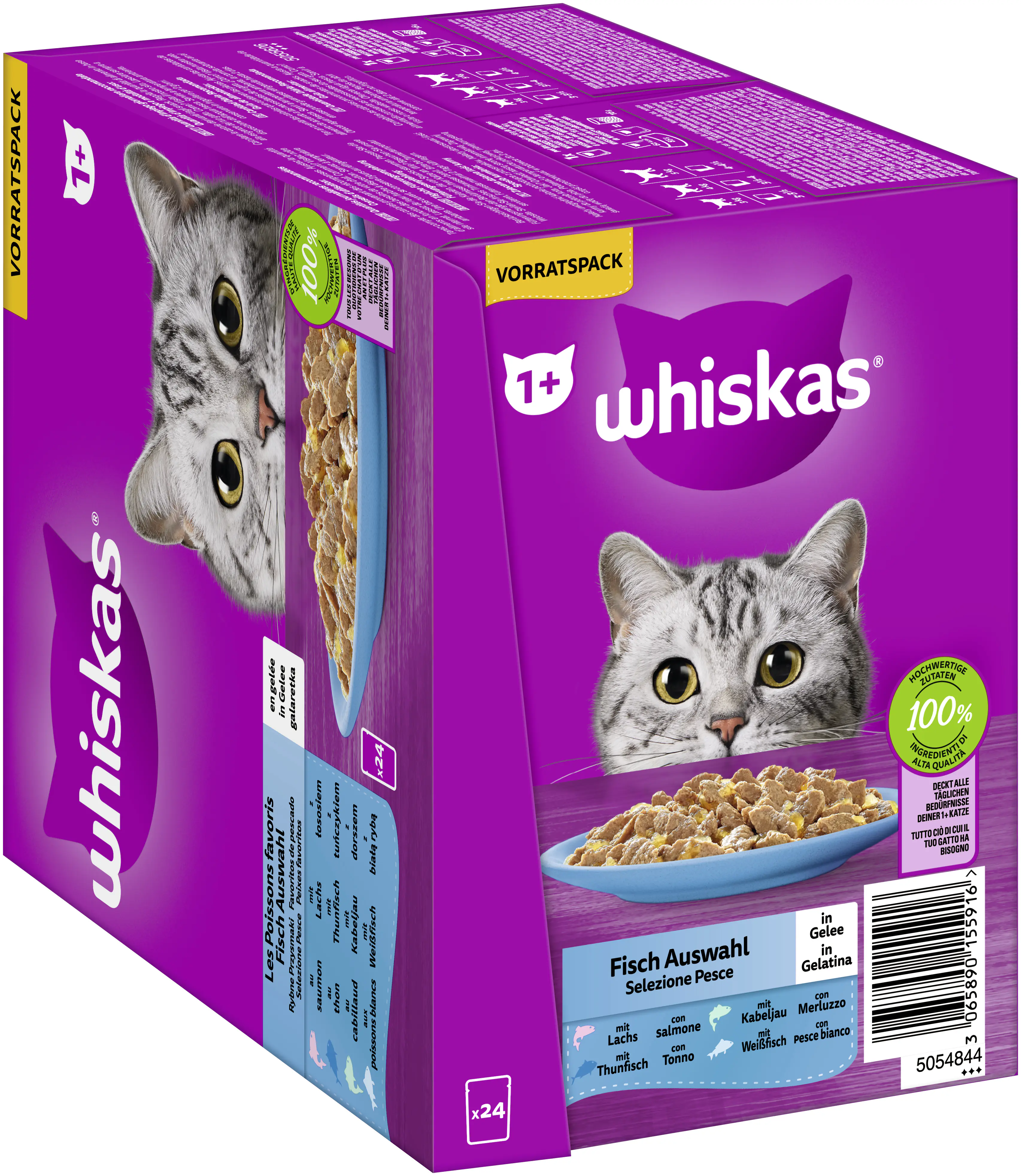Whiskas Katzennassfutter Adult 24 x 85 g Fischauswahl in Gelee