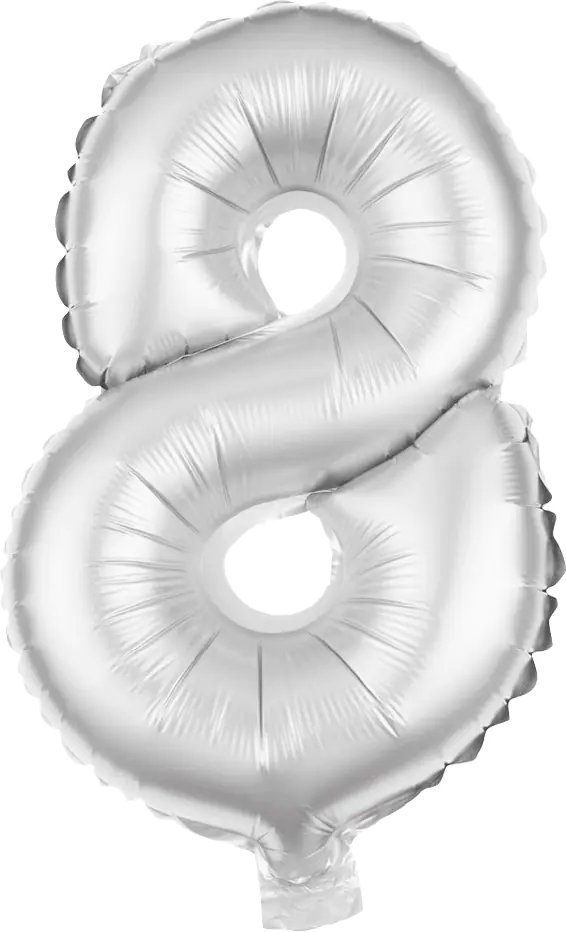 Folienballon Zahl 8 silber 100 cm Folienballon Zahl 8 silber 100 cm