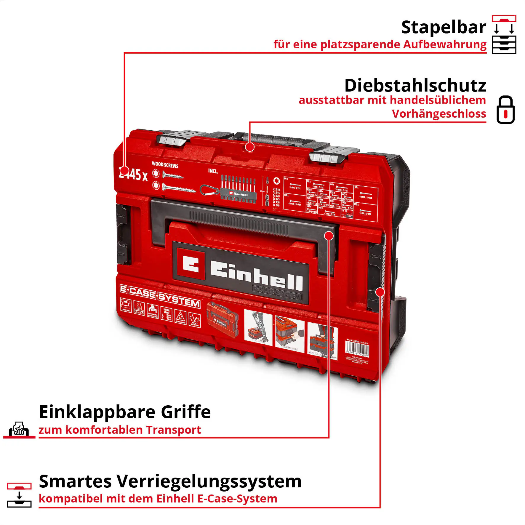 Einhell Schraubenset mit Bits in E-Case-Koffer 2.445-teilig