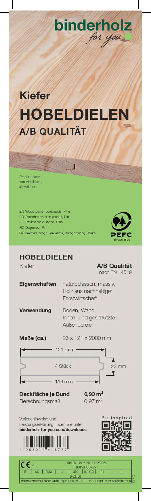 Hobeldiele Kiefer 200 x 12,1 cm 23 mm gehobelt