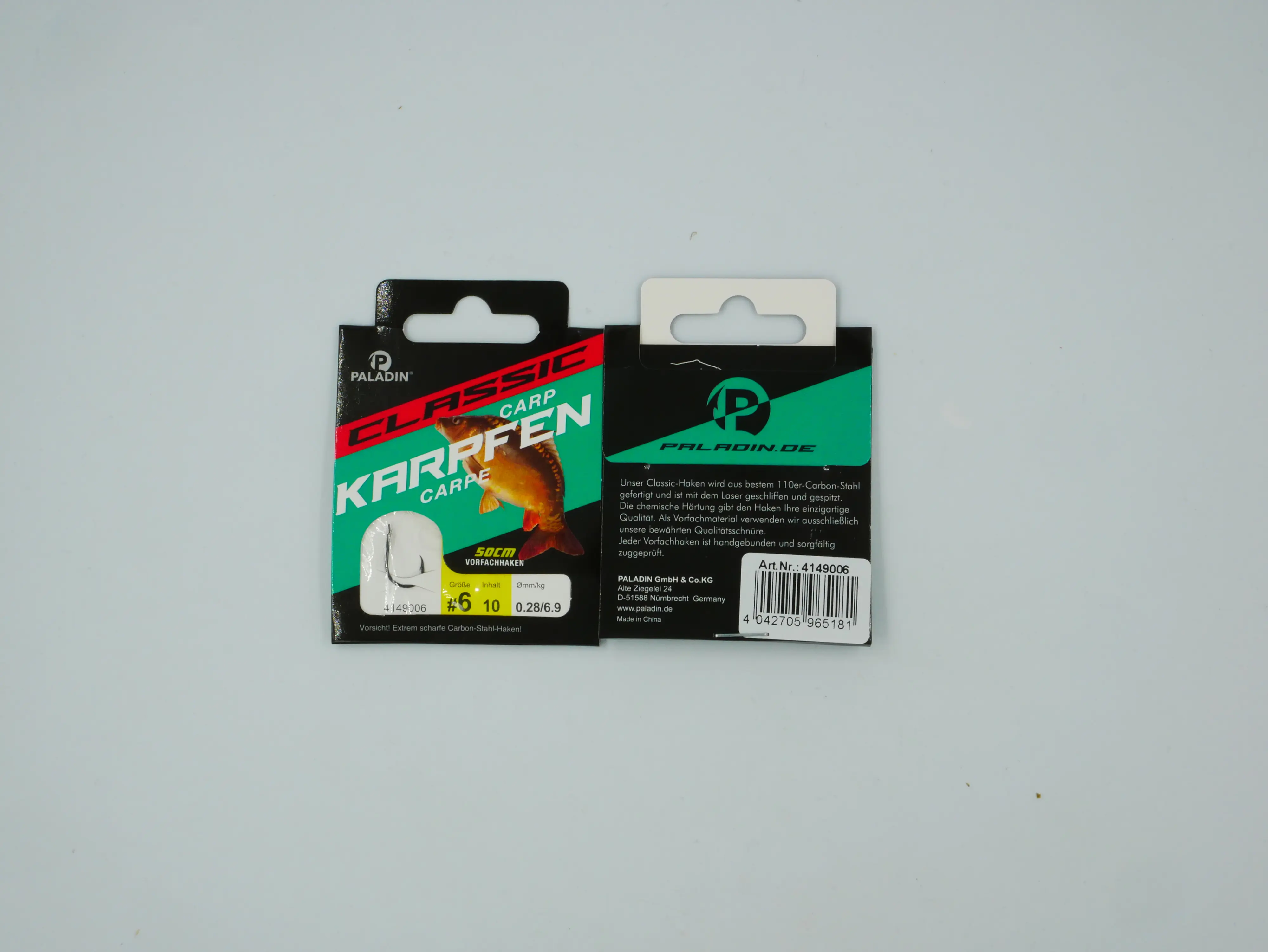 Paladin Karpfenhaken gebunden Größe 6 50 cm 10 Stück schwarz