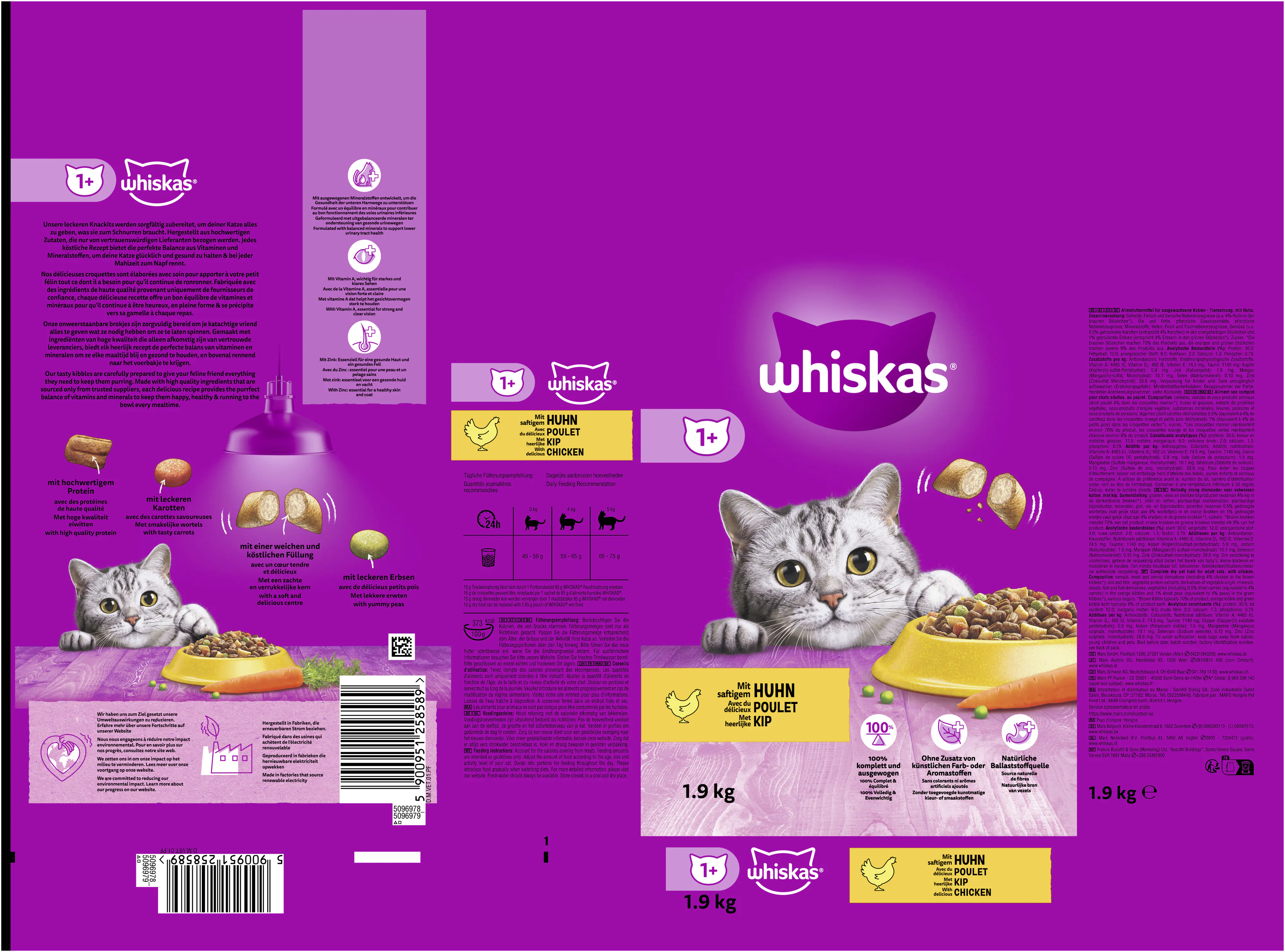 WHISKAS® Beutel Trocken Adult 1+ mit Huhn 1,9 kg 1,9 kg WHISKAS® Beutel Trocken Adult 1+ mit Huhn 1,9 kg 1,9 kg