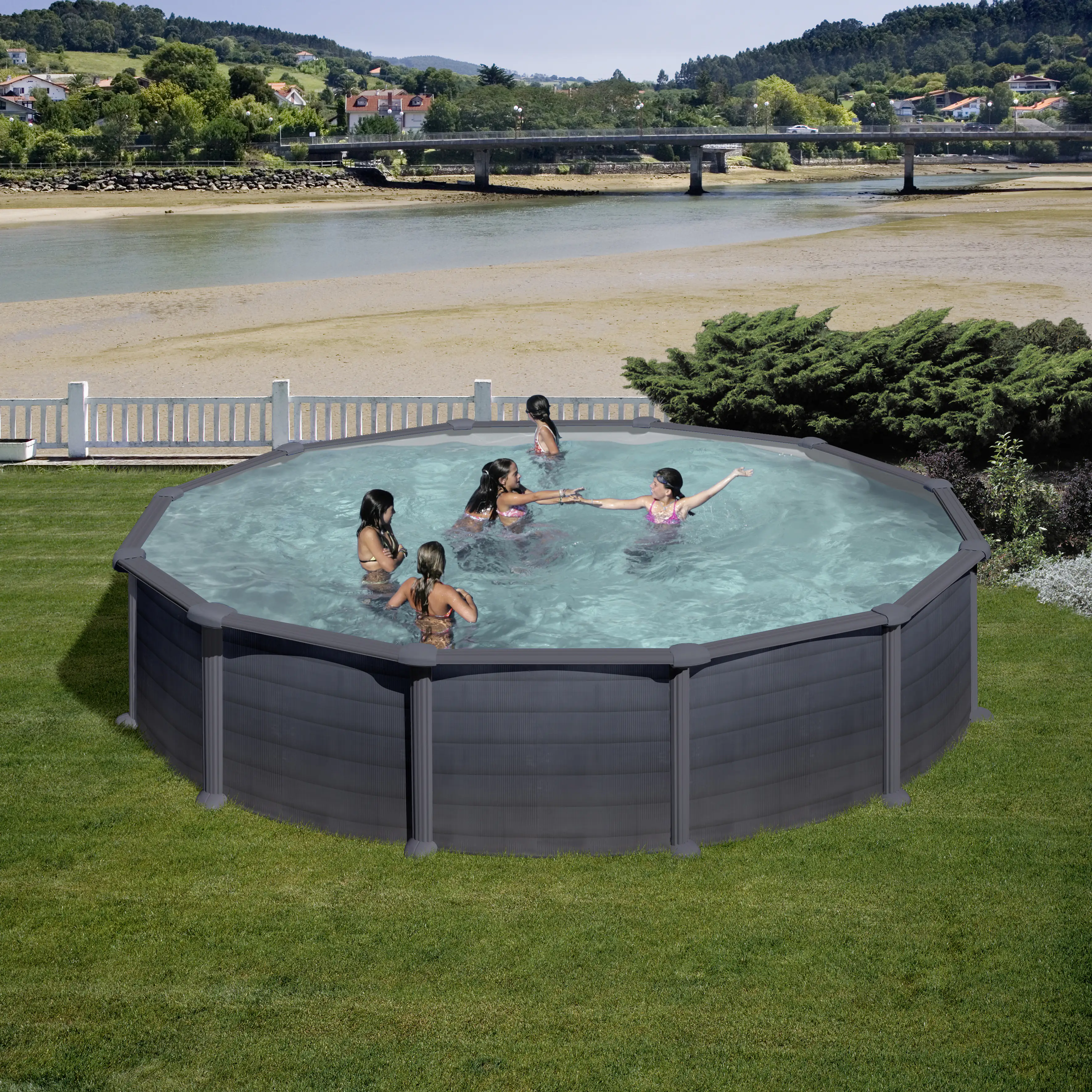 Gre Stahlwandpool Granada rund Ø 550 x 132 cm, graphit