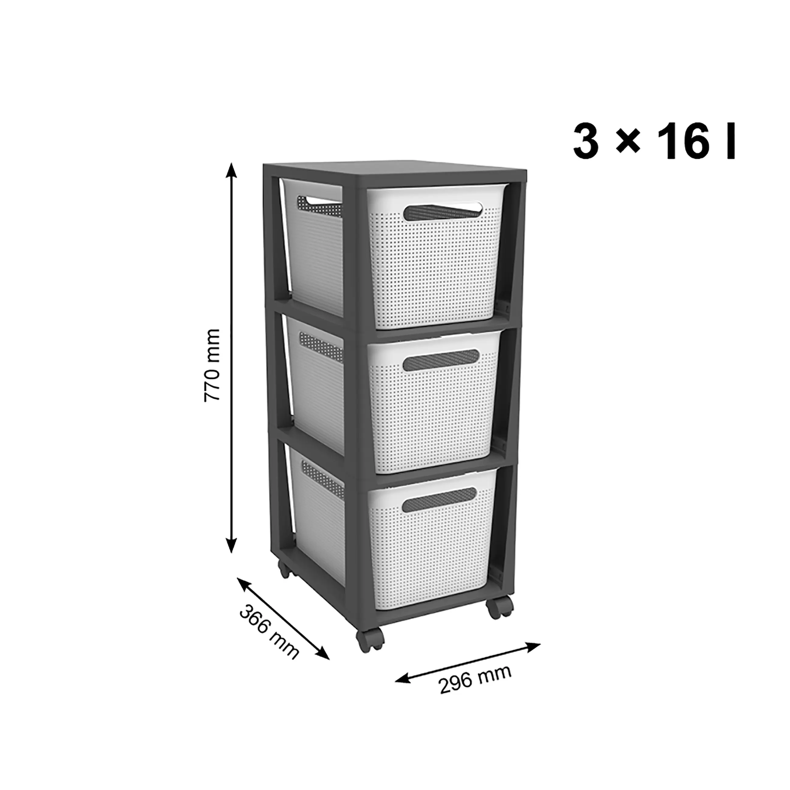 Rotho Schubladenbox Tower 3 x 16 L Brisen mit Rollen weiß