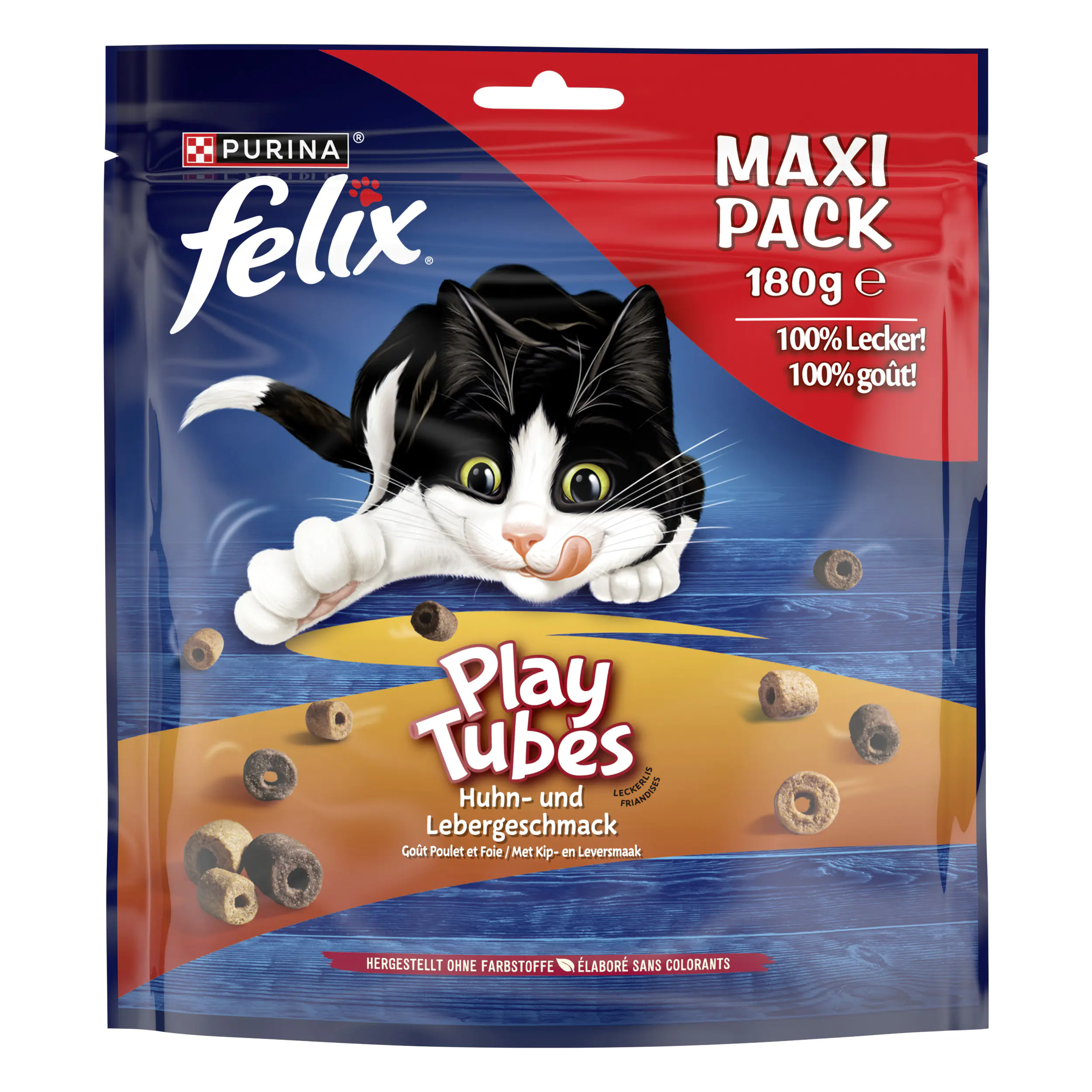 Felix Play Tubes Huhn Leber Katzensnacks 180g Felix Play Tubes Huhn Leber Katzensnacks 180g