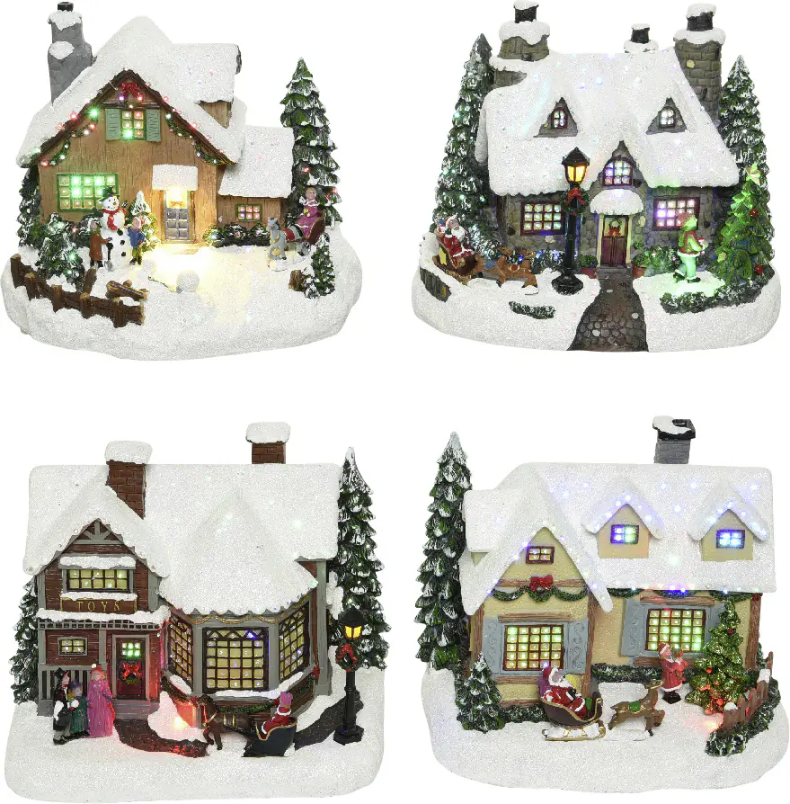 Kaemingk LED Häuser mit Winterlandschaft Szene 5 Lichter 16 x 24 x 19,5 cm