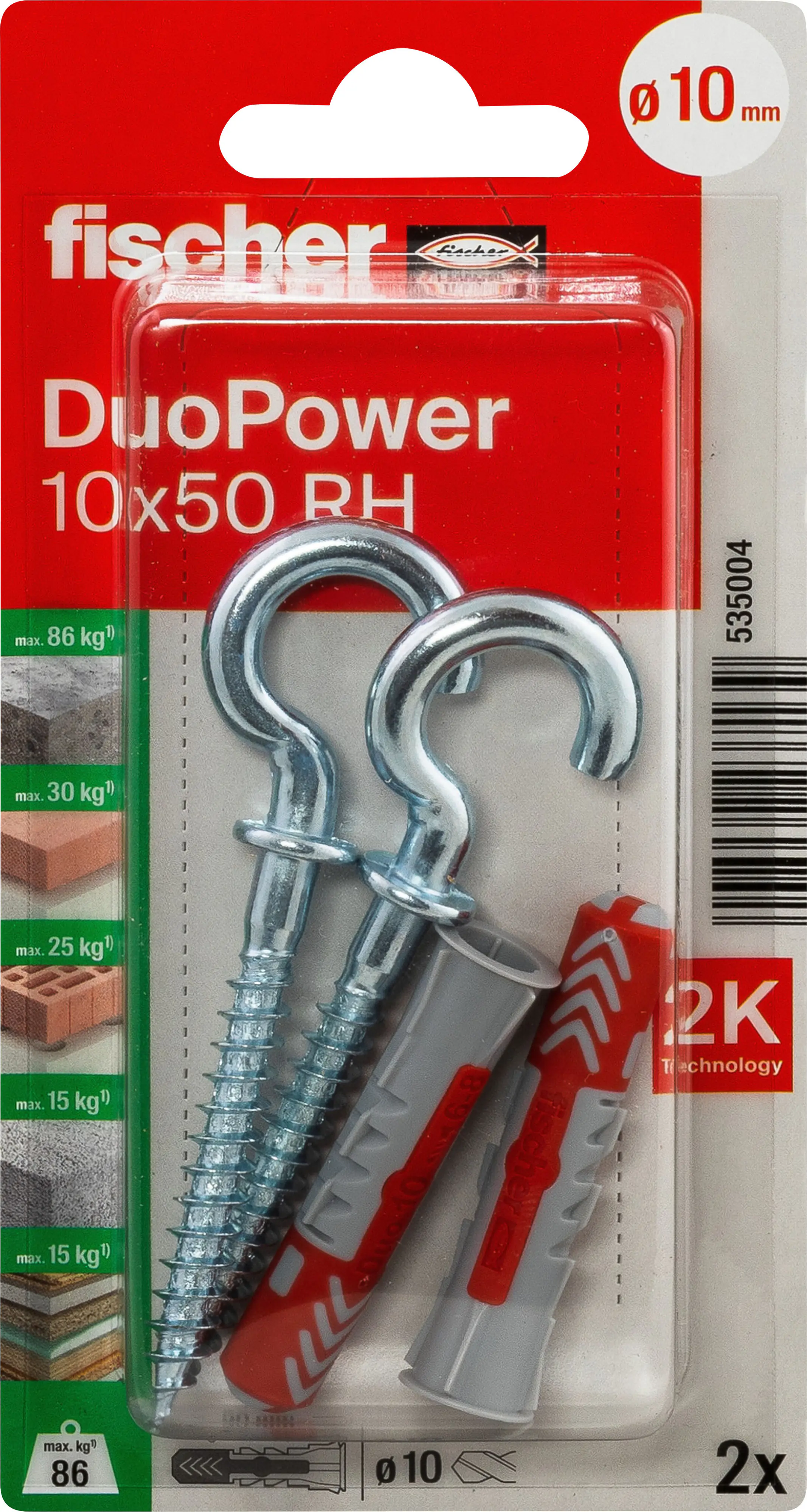 Fischer Dübel-Set DuoPower RH 10 x 50 mm mit Rundhaken - 2 Stück