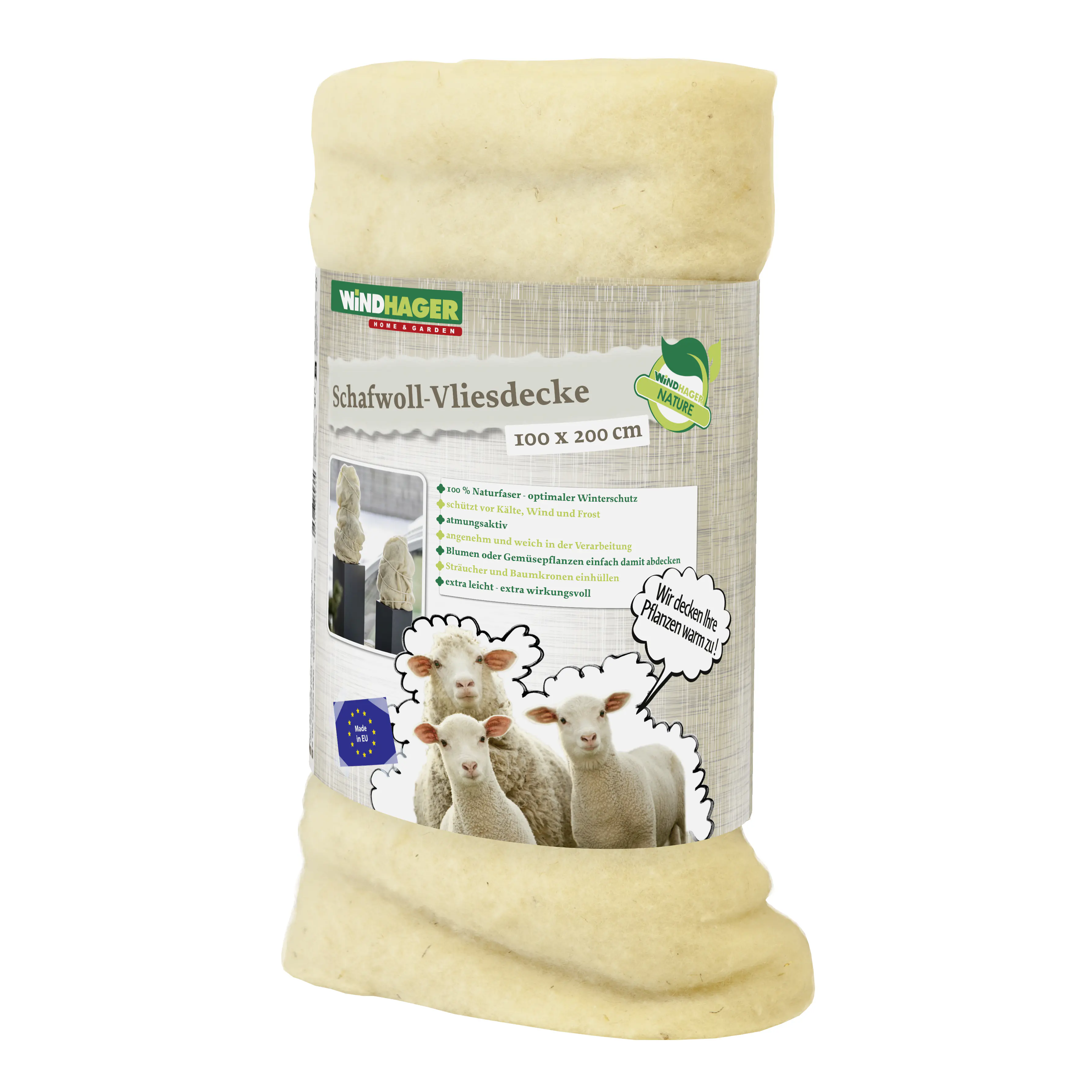 Windhager Schafwoll-Vliesdecke weiß 2 x 1 m , 100g/m²
