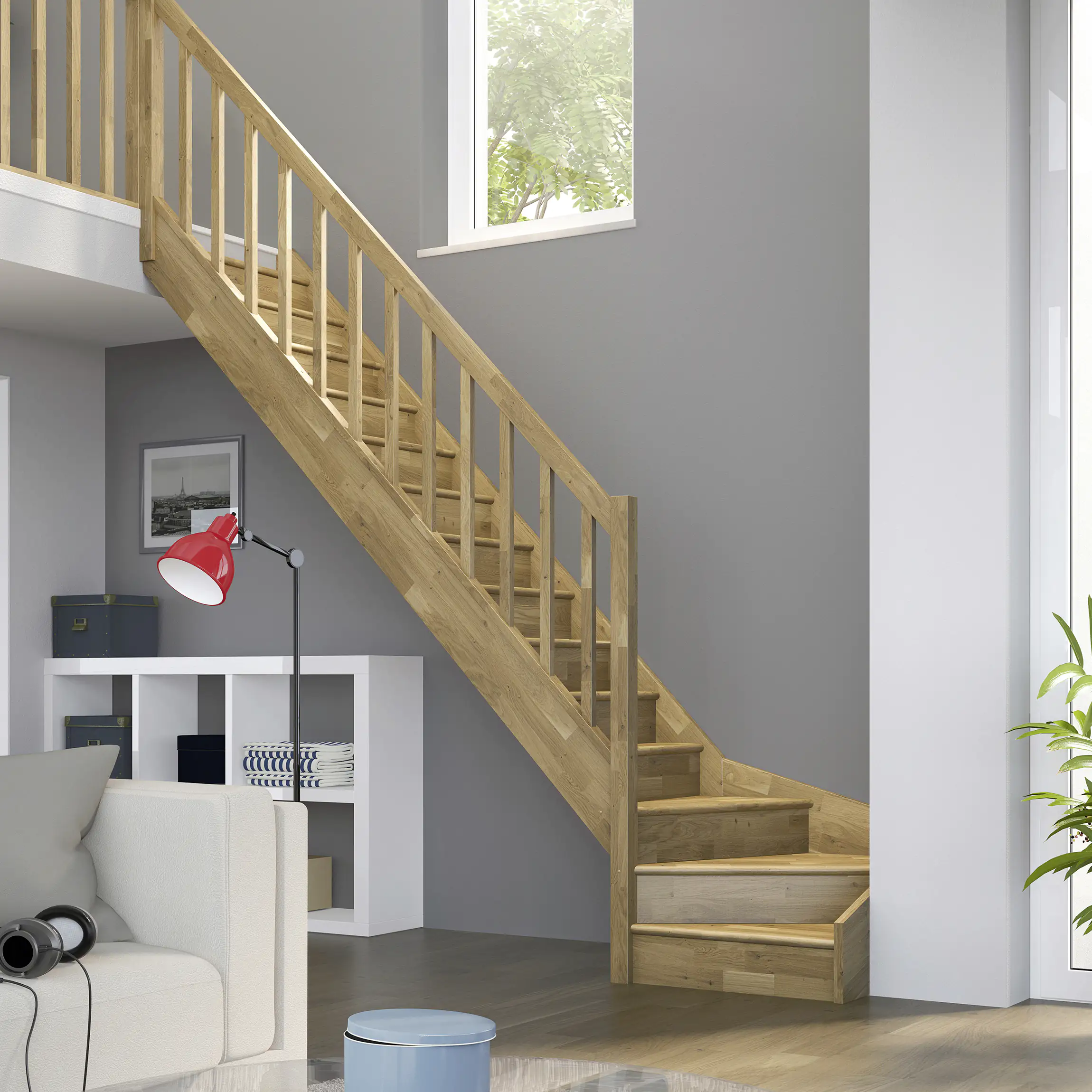 Dolle Raumspartreppen Paris 1/4-gew. Eiche versiegelt inkl. Geländer