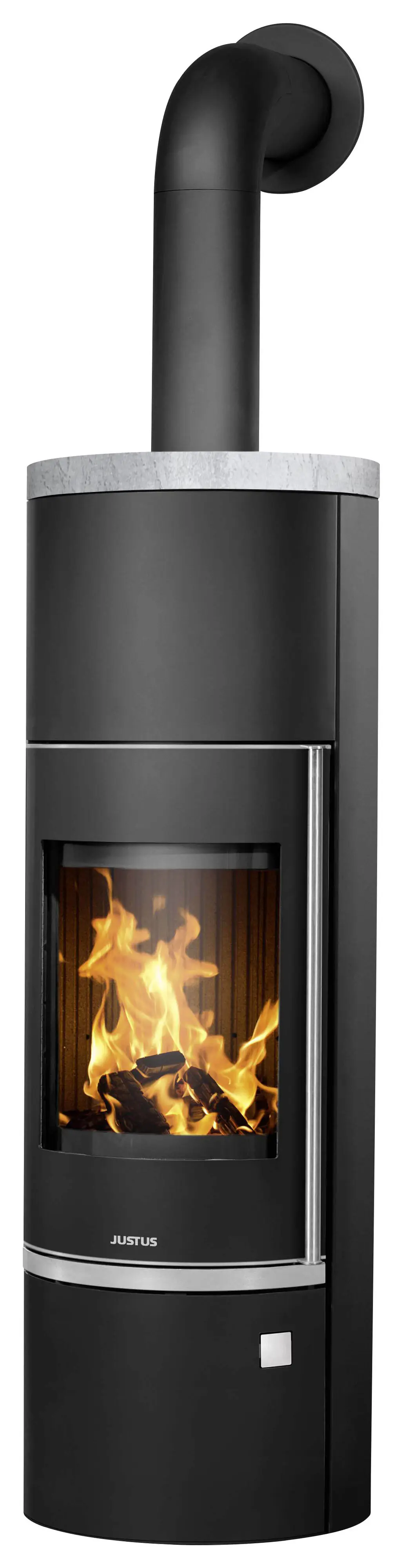 Justus Kaminofen Faro Aqua 2.0 Stahl schwarz mit Abdeckplatte Speckstein 8,5 kW