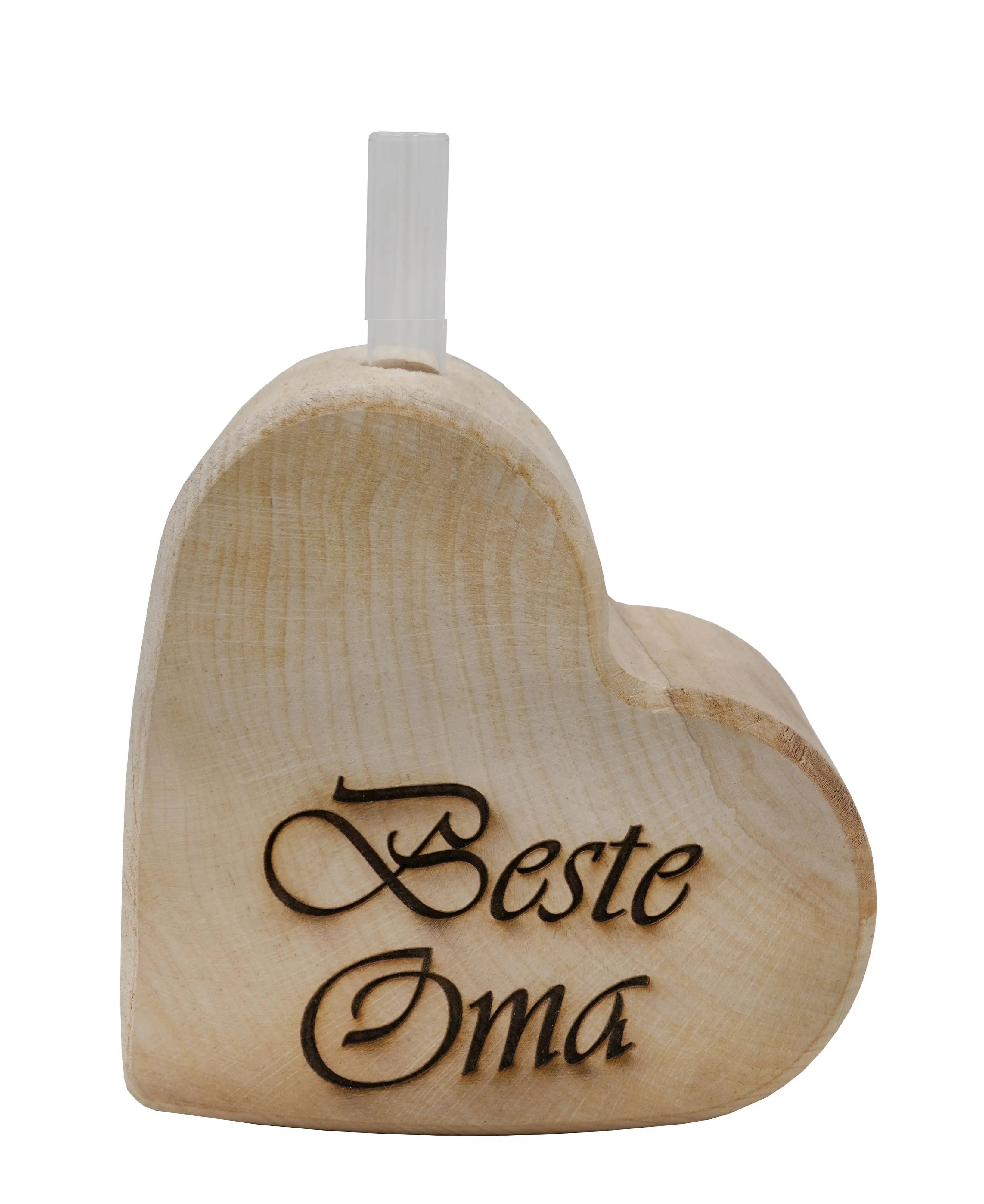 Badeko Dekofigur Holzherz Beste Oma 15 x 15 cm inkl. Reagenzglas natur
