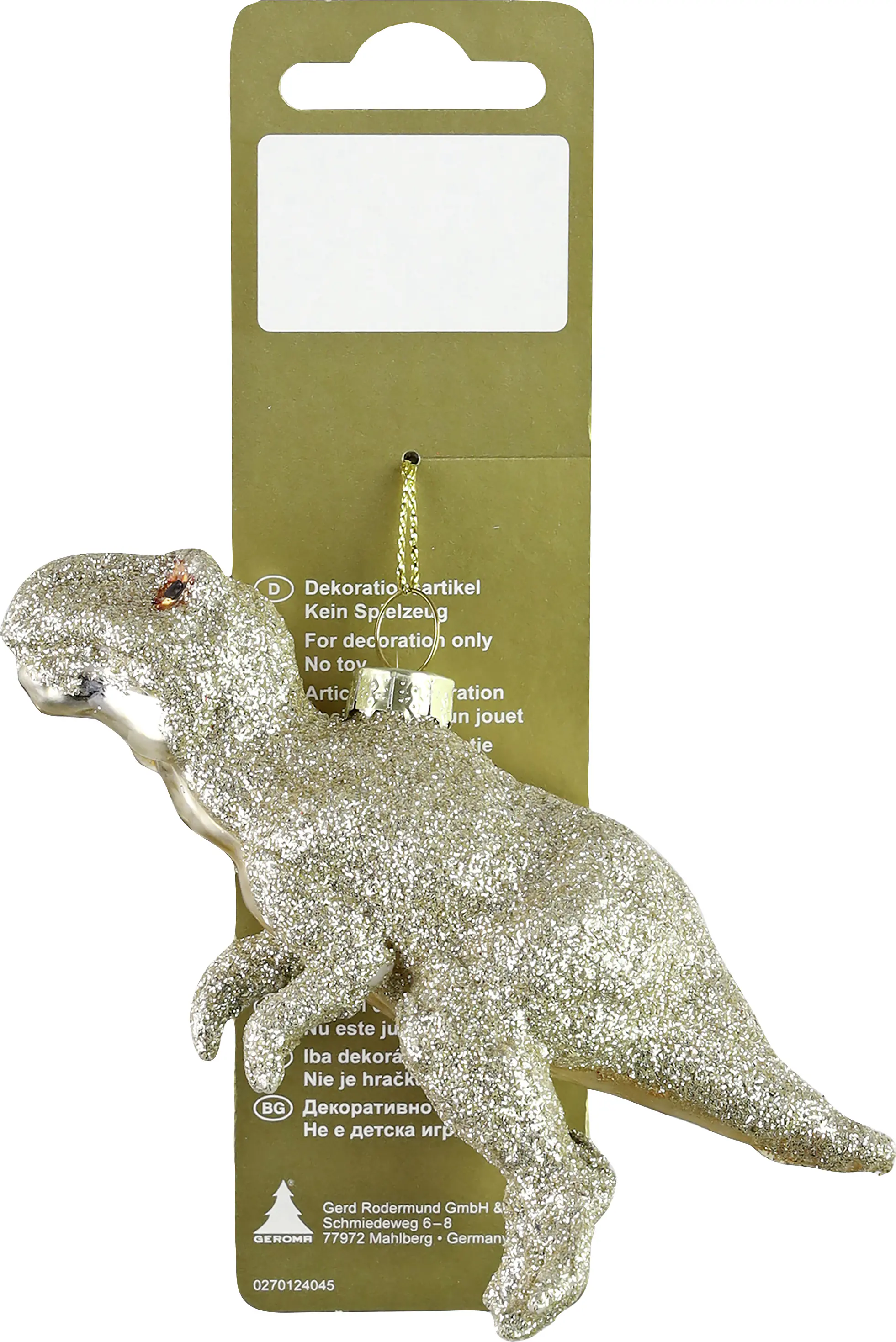 Weihnachtsanhänger Dinosaurier aus Glas 12,4 x 9 cm gold