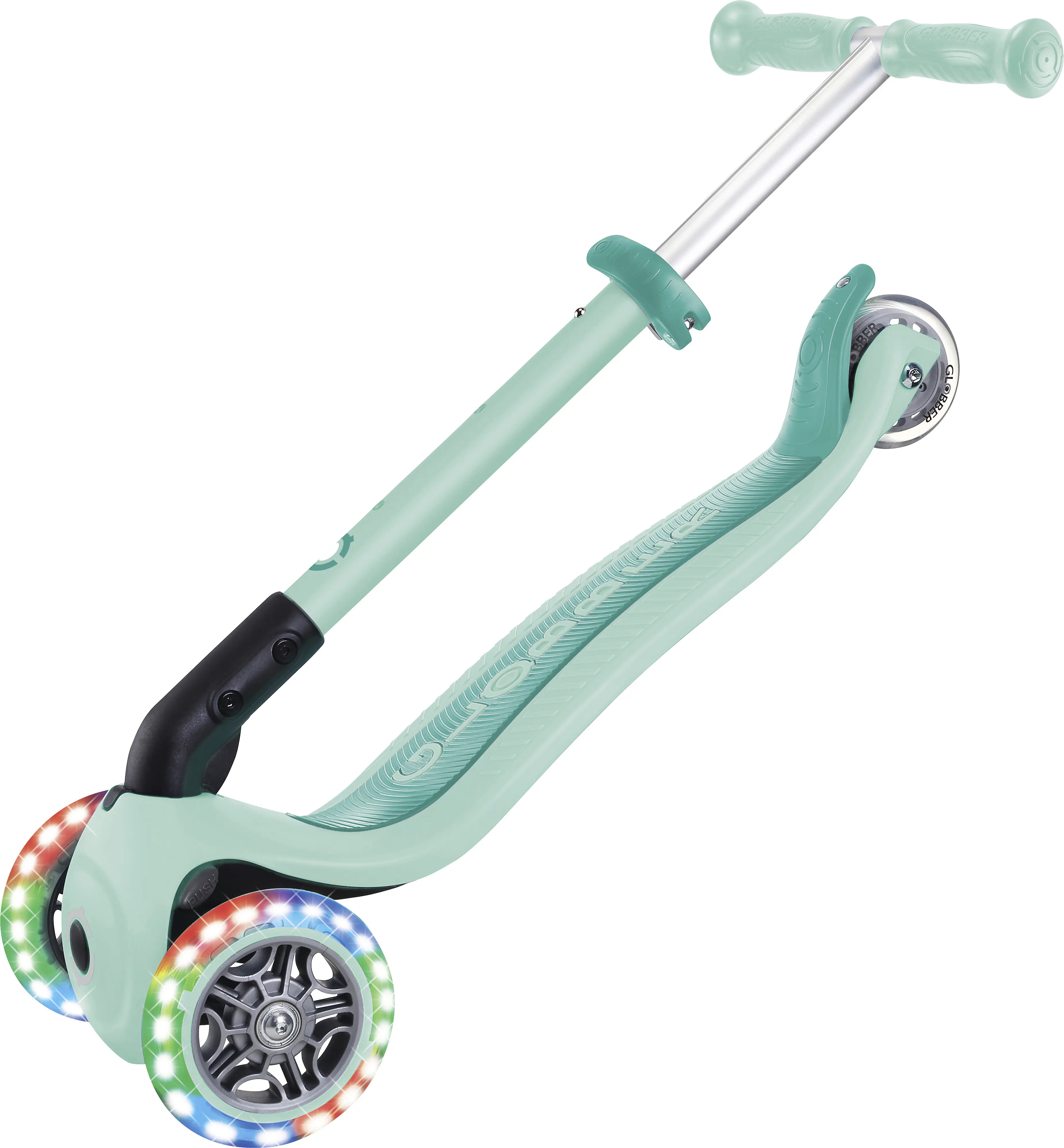 Globber Scooter für Kinder mit Leuchtrollen Junior Foldable Lights mint/blau