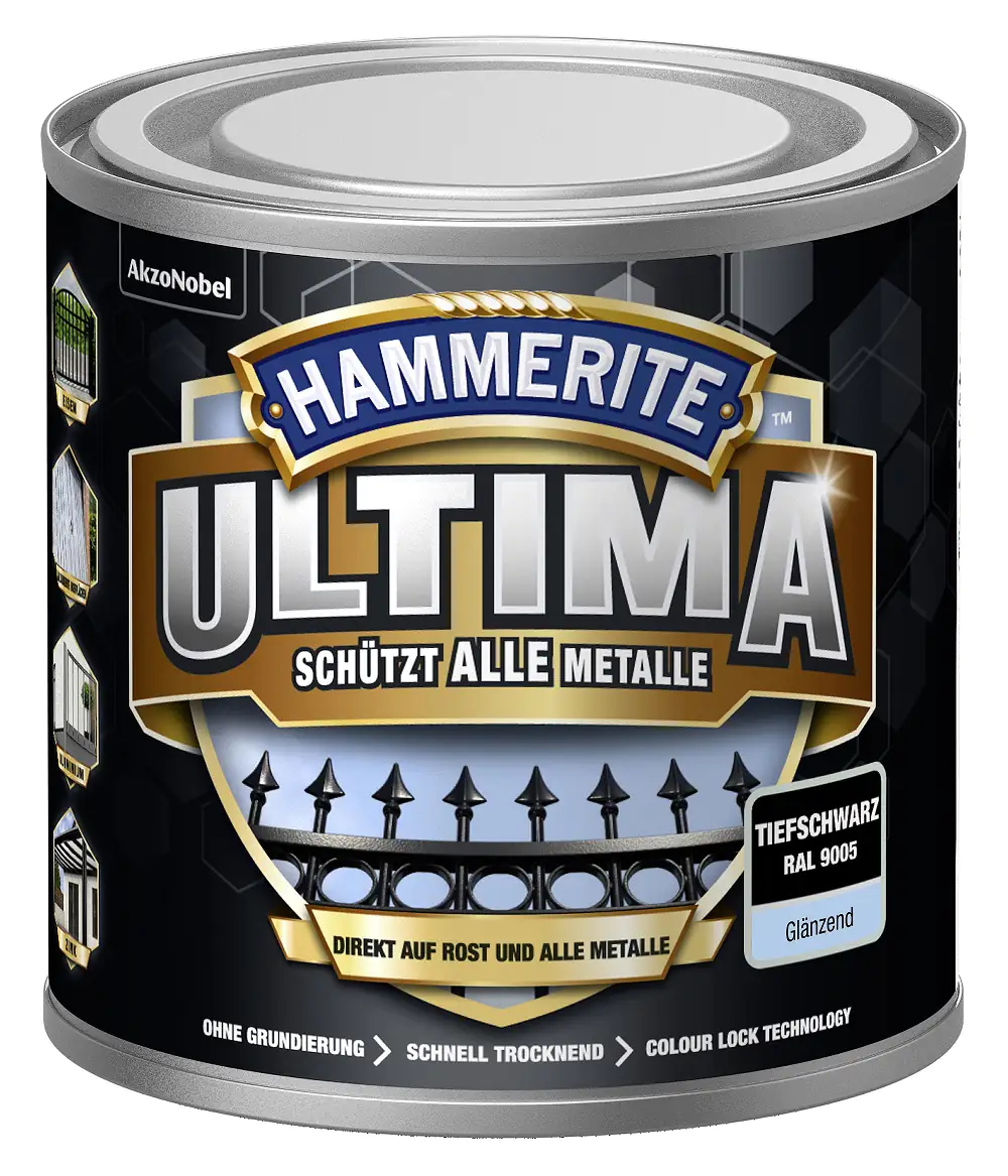 4007591724267 Hammerite Metallschutzlack ULTIMA glänzend tiefschwarz RAL 9005 250 ml