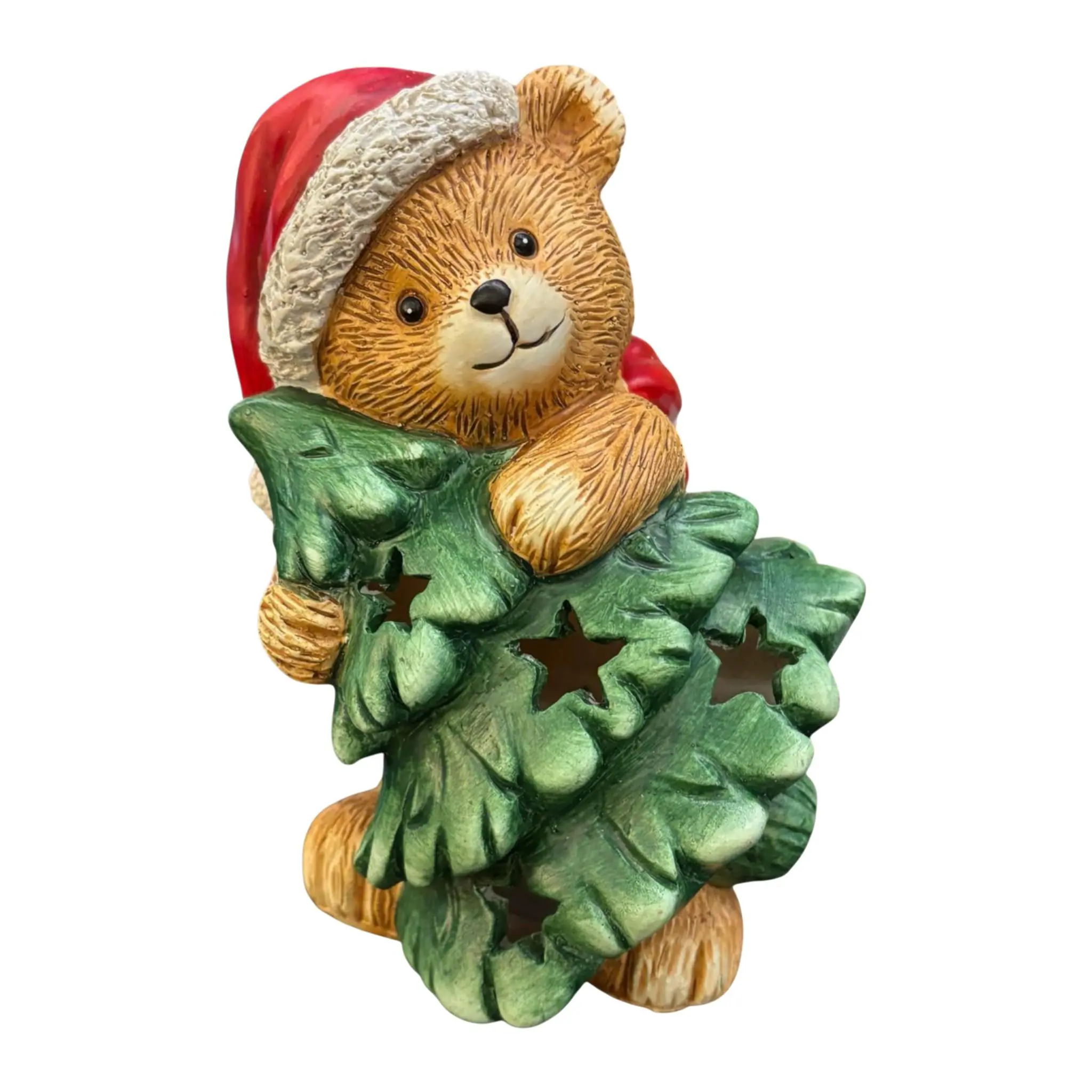 Dekofigur Weihnachtsbär mit Tanne 18 x 12 cm bunt
