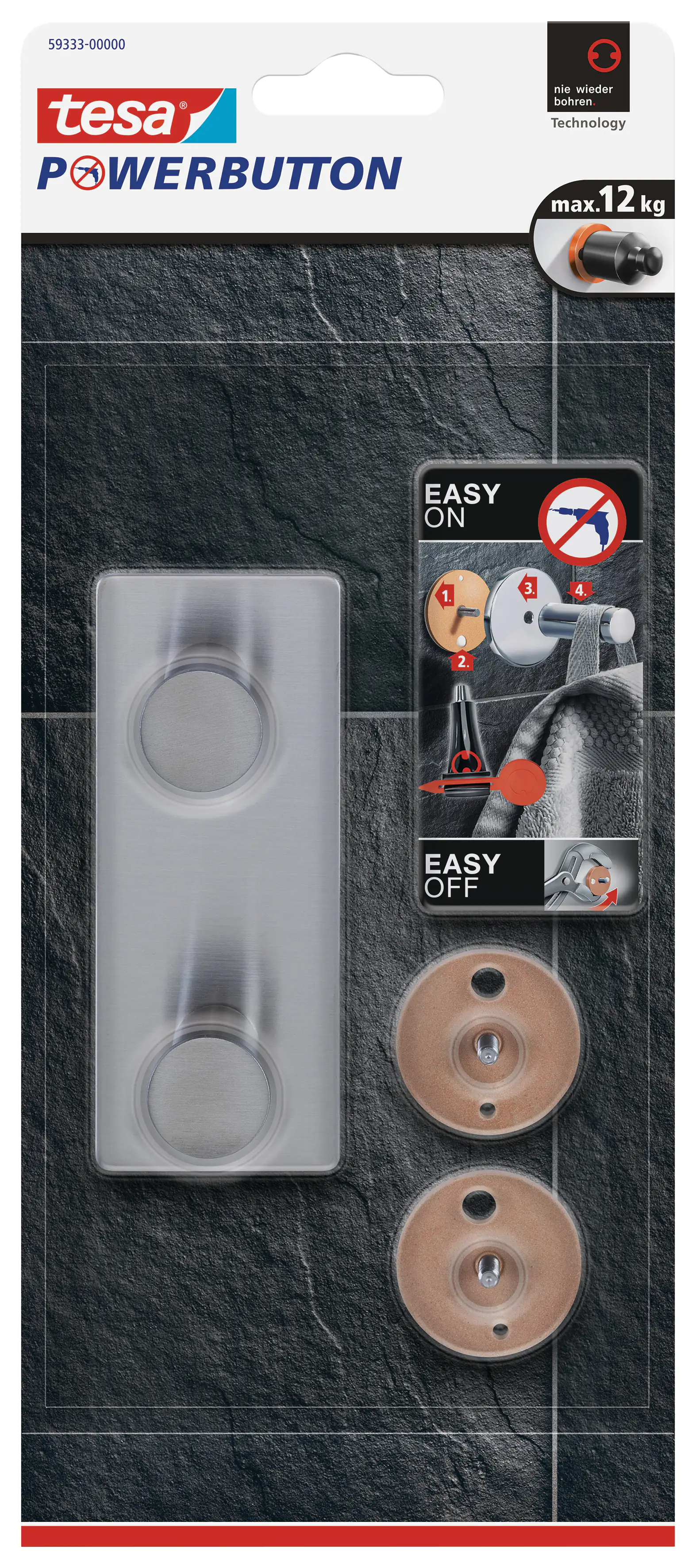 tesa Powerbutton Doppelhaken Classic Edelstahl