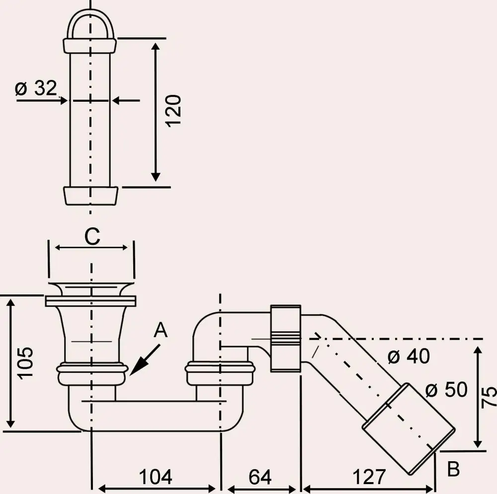 Cornat Standrohrgarnitur mit Siphon für Brausewanne mit Ablauf Ø 52 mm, mit Standrohr