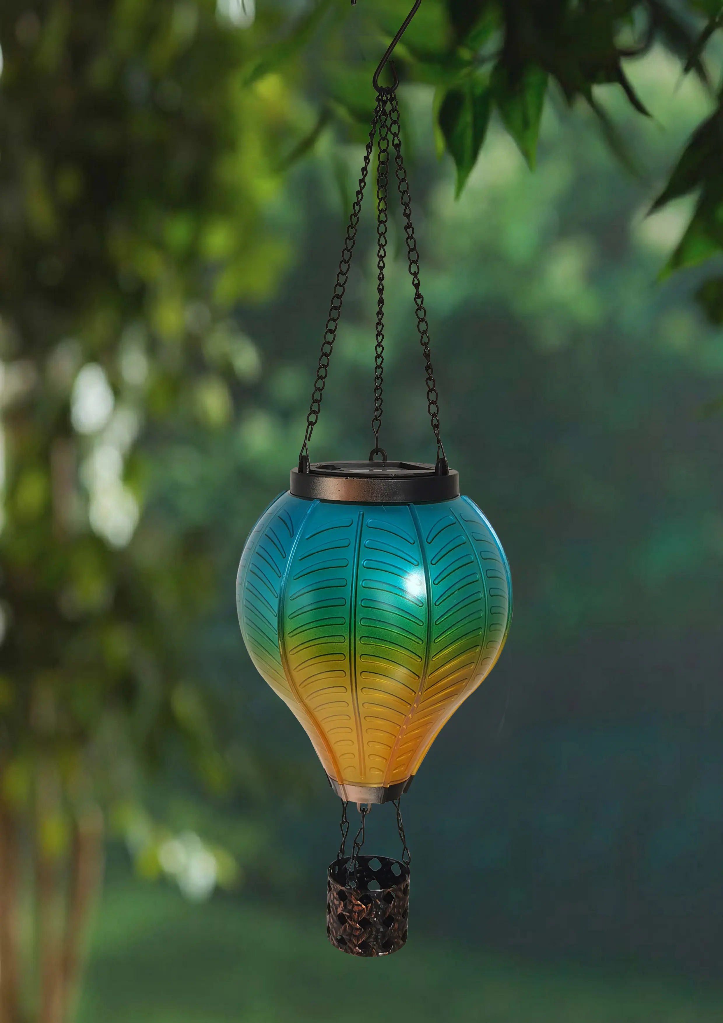 Dapo LED Solarleuchte Heißluftballon mit Flammeeffekt blau/gelb warmweiß