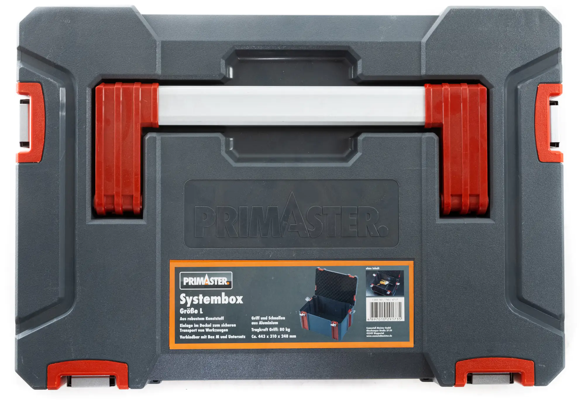 4897010291735_02 Primaster Systembox 44 x 31 x 25 cm unbestückt grau-rot