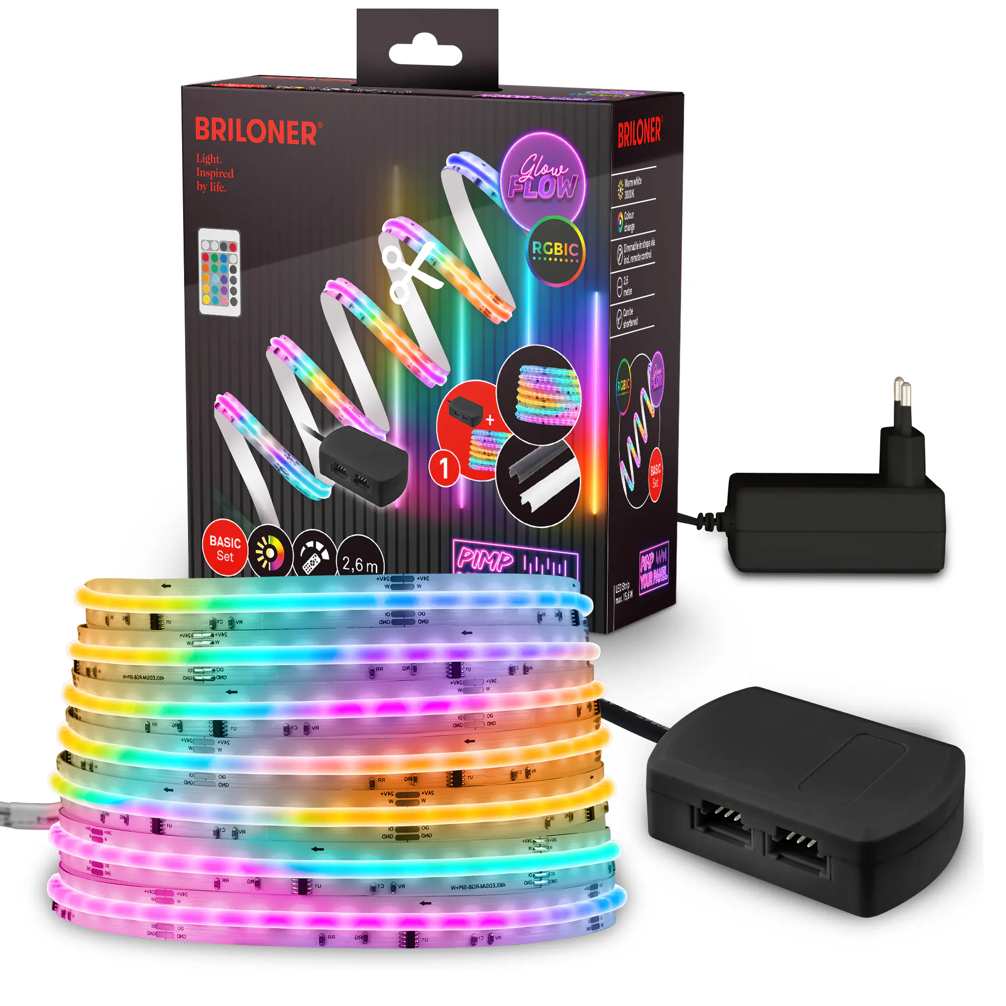 Briloner LED-Streifen Pimp your Panel Starterset COB RGBICW 2,6 m 15,6 W warmweiß RGB