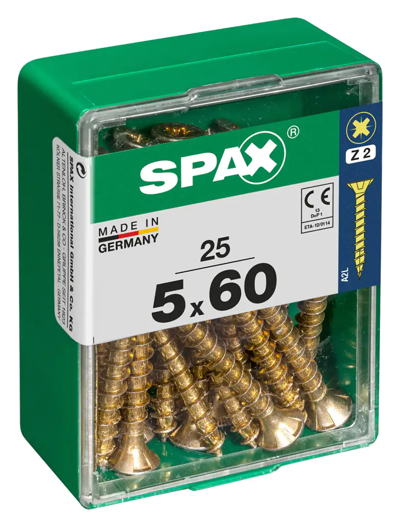 Spax Universalschrauben 5.0 x 60 mm PZ 2 - 25 Stk. Spax Universalschrauben 5.0 x 60 mm PZ 2 - 25 Stk.