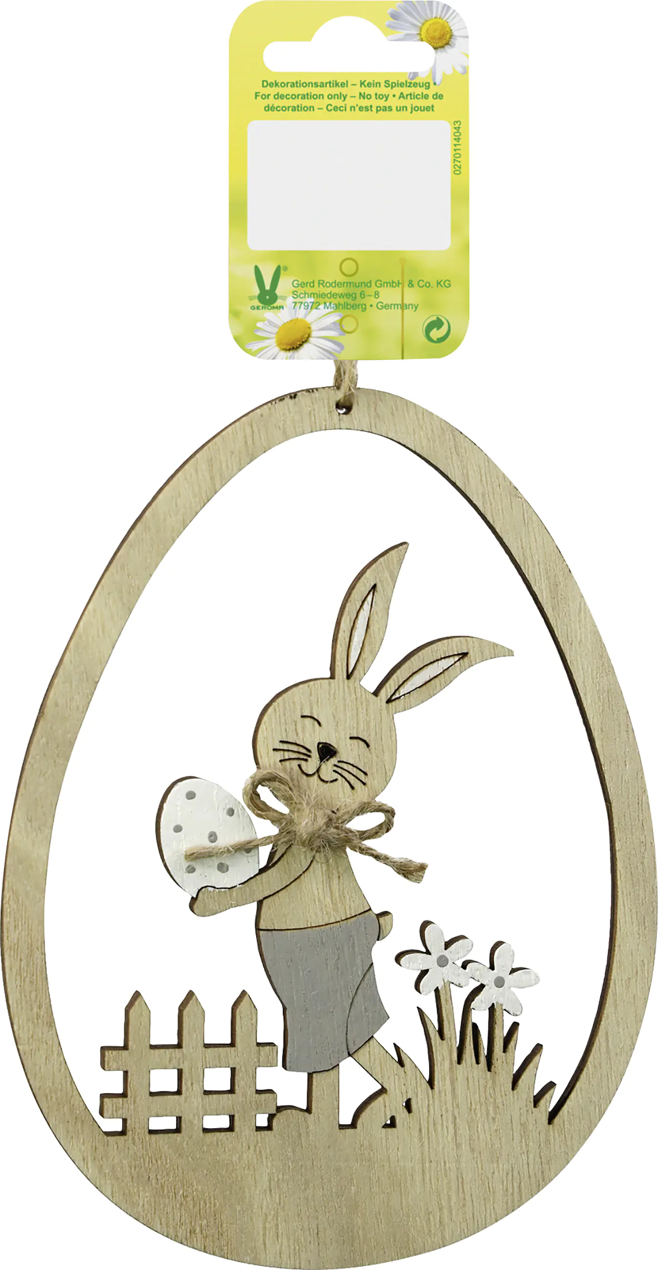 Dekohänger Osterhase mit Ei Holz natur weiß grau